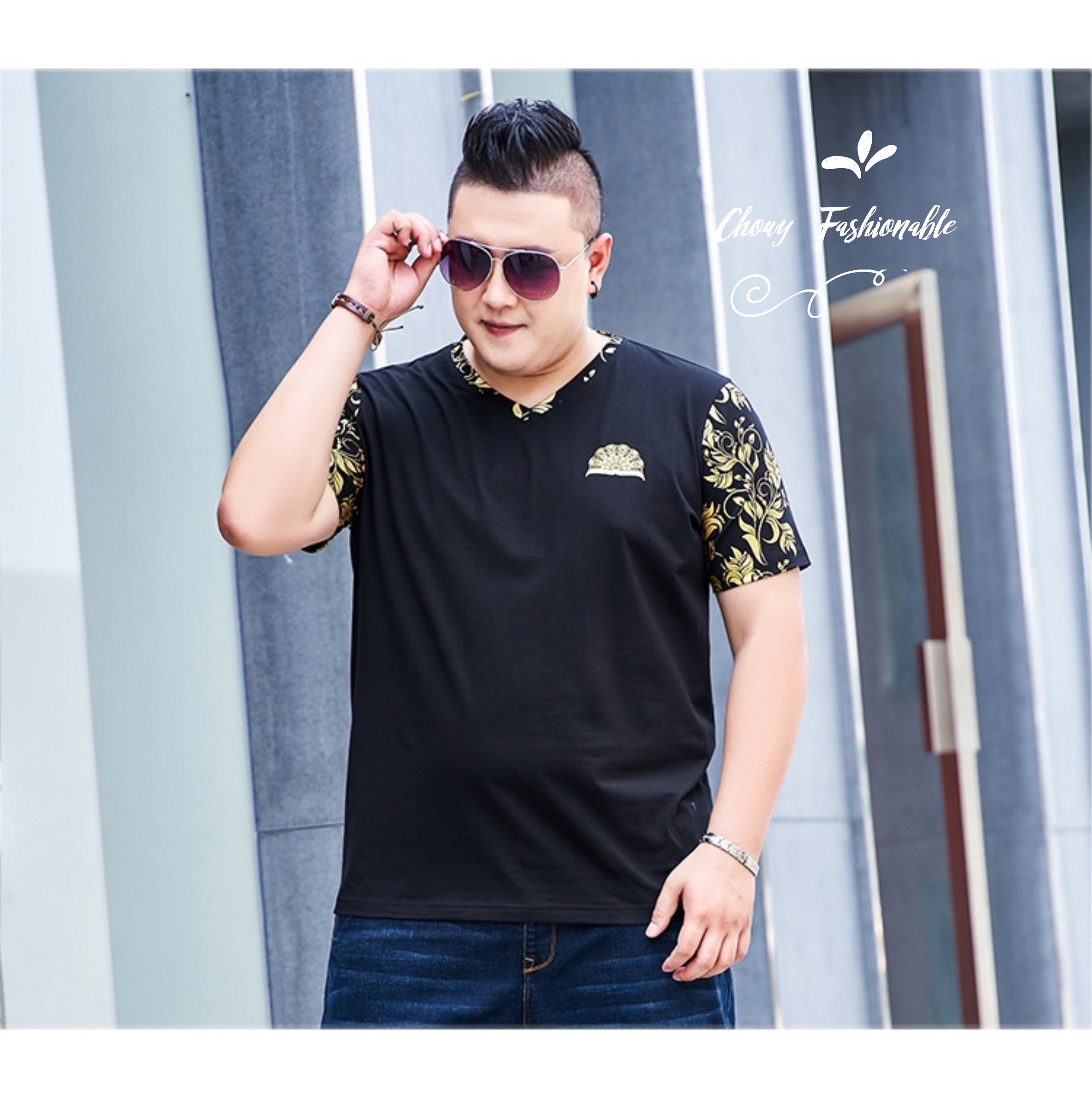 เสื้อยืดผู้ชาย 5XL-7XL รอบอก 52-58 นิ้ว เสื้อยืด T-Shirt คอวี ผู้ชายไซส์ใหญ่ FF0315