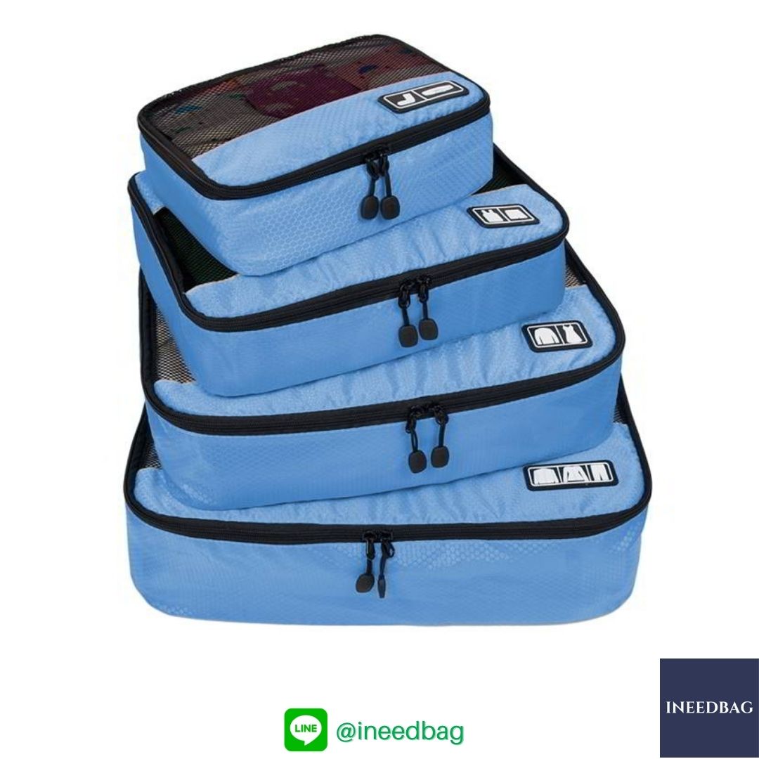Bagsmart กระเป๋าจัดระเบียบเดินทาง 4 ใบต่อชุด ใส่เสื้อผ้า ชั้นใน ถุงเท้า เข็มขัด (ฺBlue) (Bagsmart Packing Cubes 4-Pcs Travel Organizer)