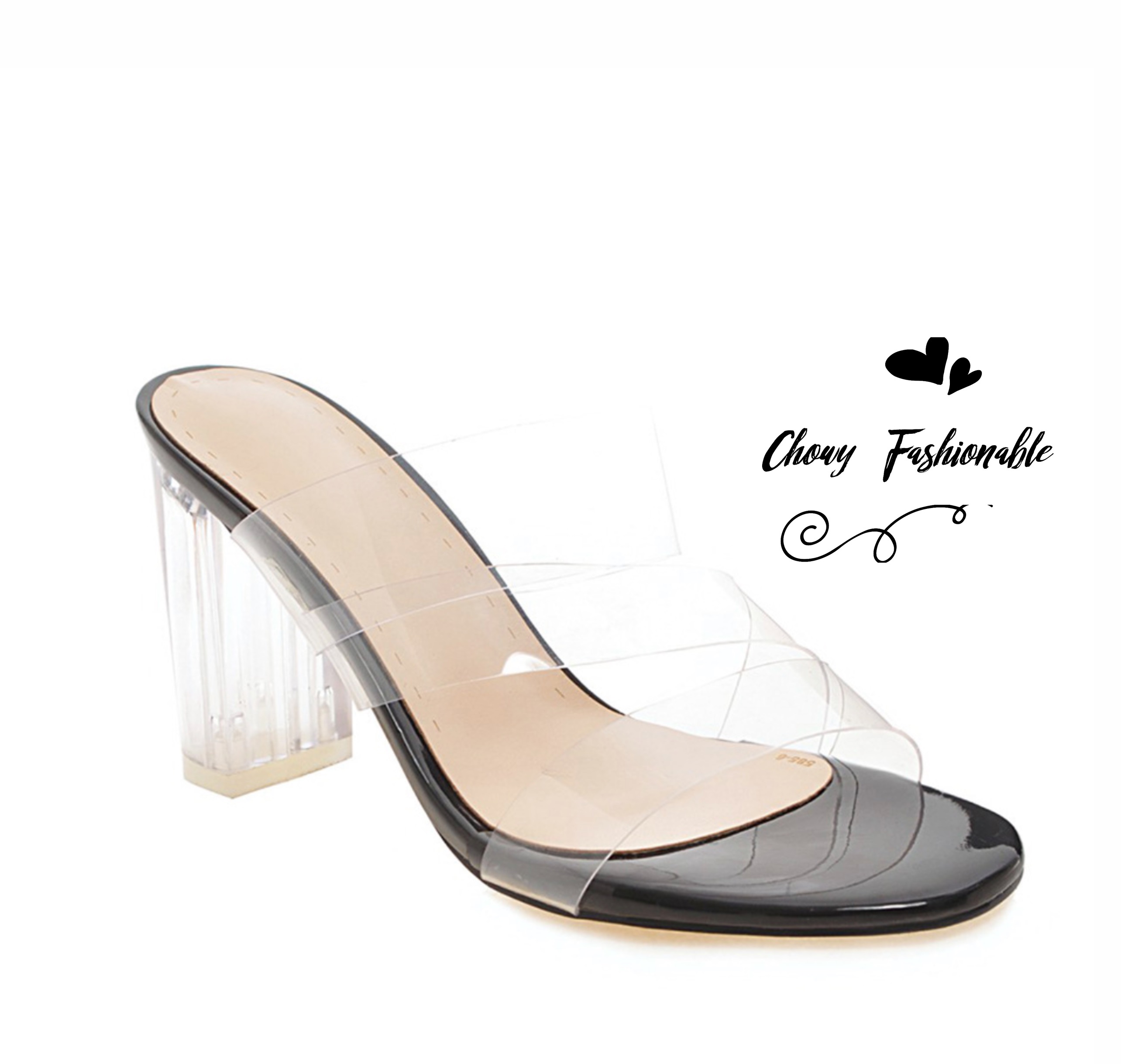 รองเท้าไซส์ใหญ่ 40 41 42 รองเท้าแตะส้นแก้วใส PUใส นิ่มมาก CHOWY KR0962BL