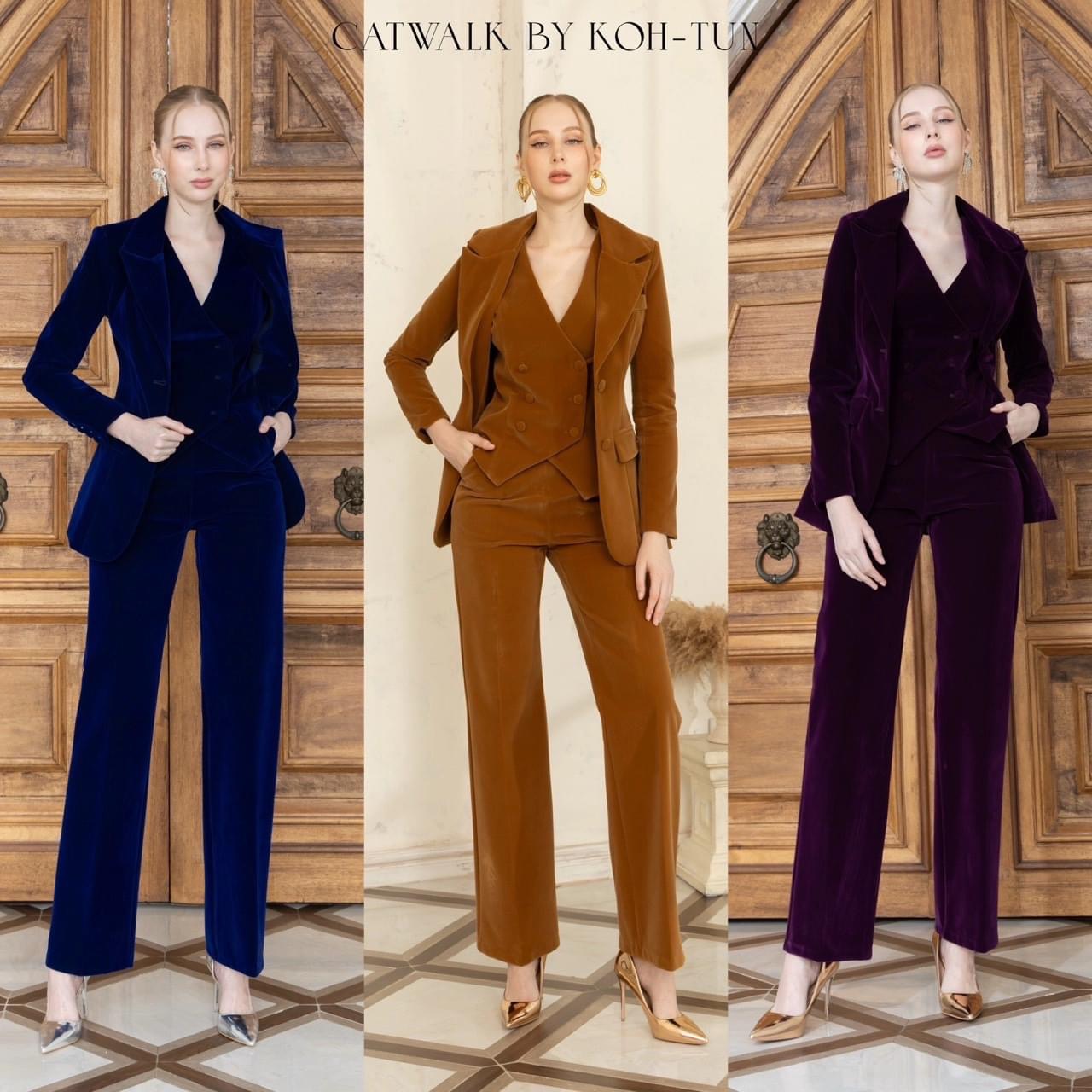 เซตBLAZER 3ชิ้น เสื้อคลุม+เสื้อกั๊ก+กางเกงขายาว งานผ้ากำมะหยี่ เกรดเอ เนื้อผ้าสวยมาก : สินค้าคุณภาพ (พร้อมส่ง)