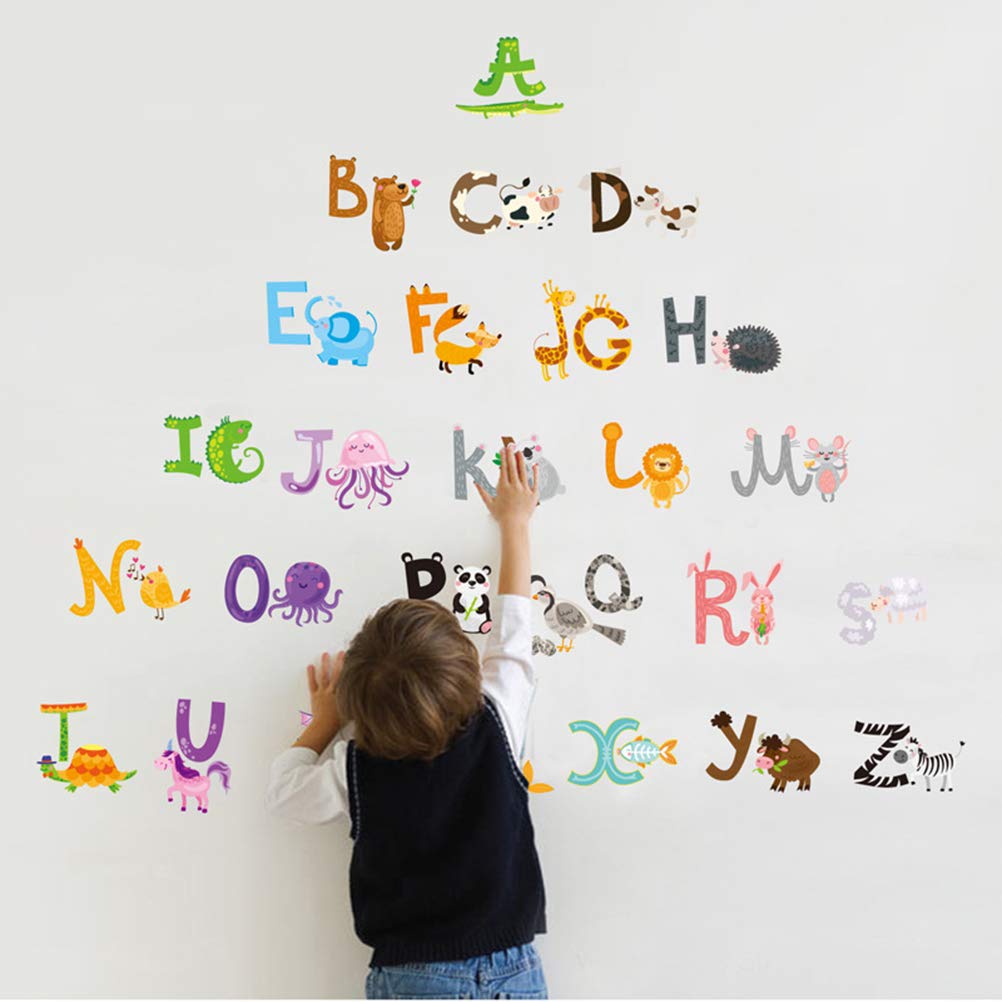 สติกเกอร์ติดผนัง ABC สติ๊กเกอร์ตกแต่ง DIY สติกเกอร์ A-Z เพื่อนสัตว์ ขนาดใหญ่ ลอกออกแล้วติดซ้ำได้