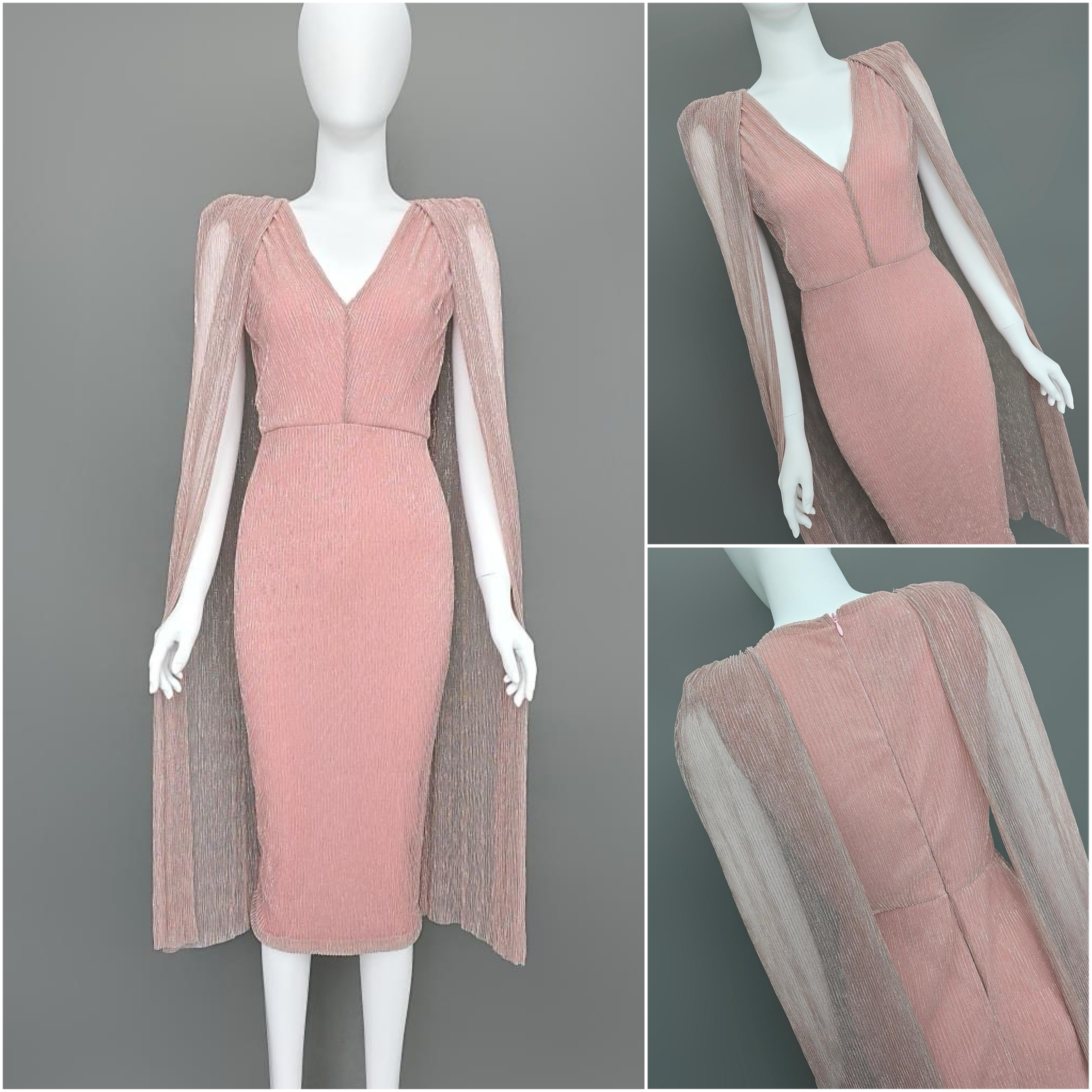 เดรส เสื้อคอวี กระโปรงทรงสอบเข้ารูป : แขนเสื้อเป็นผ้าคลุม ลูกเล่นผ่าด้านใน เพื่อความกรุยกราย มีซิปซ่อนและซับในเต็มตัว ใส่สบาย : สินค้าคุณภาพ (พร้อมส่ง)