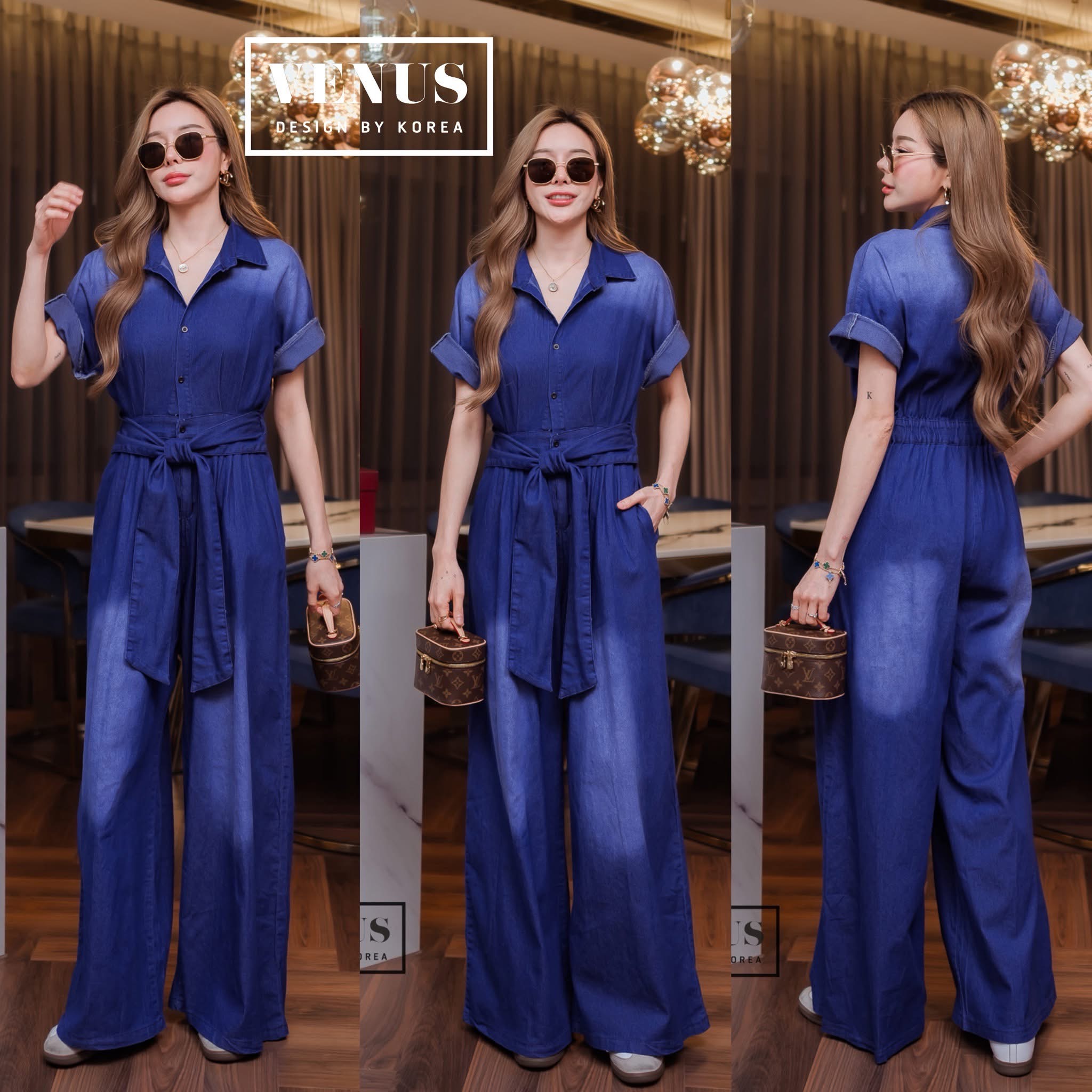 จั๊มสูทผ้ายีนเนื้อดี ช่วงเอวด้านหลังแต่งสม๊อคยืดอย่างดีนะคะ งานมาพร้อมกับสายผูกเอวเข้าชุดกันคะ ใส่สบาย : สินค้าคุณภาพ (พร้อมส่ง)