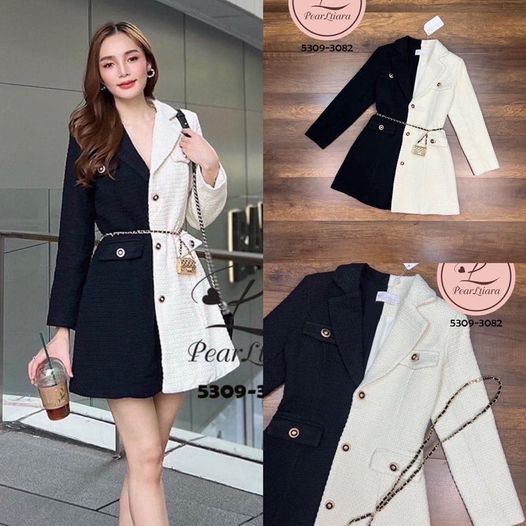 มินิเดรสผ้าทวิสทูโทน สีสันน่ารัก งานมีเทคเจอร์ในตัวหรูหรา ทรงปล่อยๆ ใส่สบายๆ👍🏻 สินค้าคุณภาพ (พร้อมส่ง)