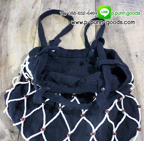 กระเป๋าเป้ผ้าฝ้าย เมคราเม่เชือกคอตต้อน