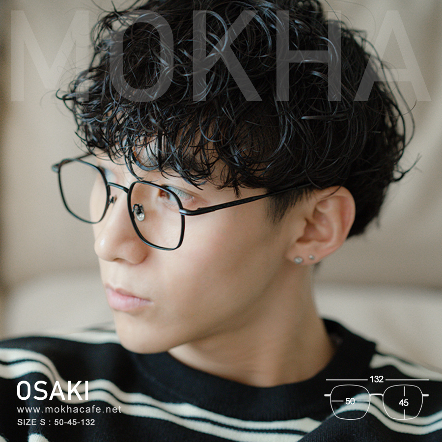 OSAKI - black แว่นตา ทรงเหลี่ยม กรอบโลหะ น้ำหนักเบา กว้าง 132 มม. (sizeS) H45