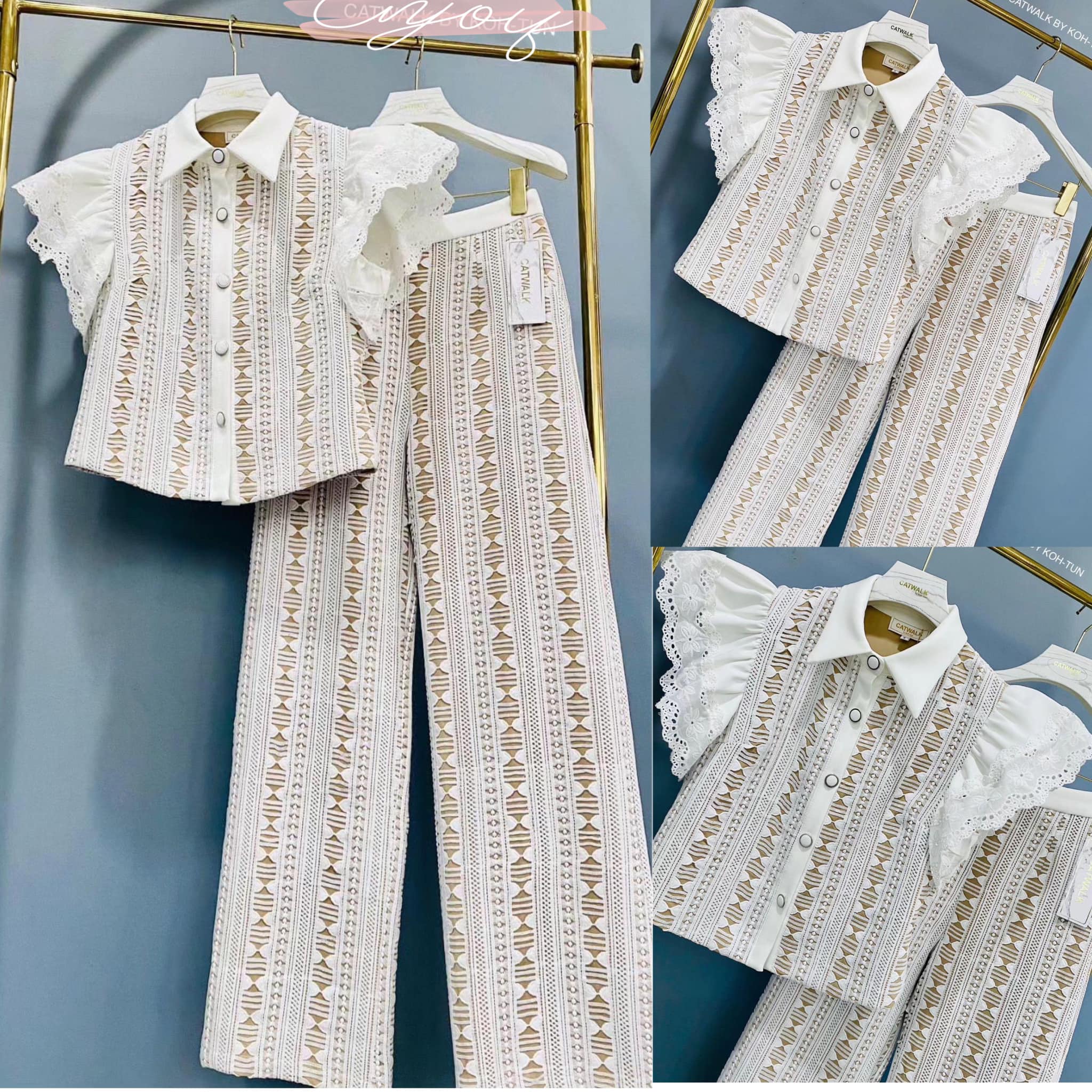 เซตปกเชิ้ตผ้าลูกไม้ ผ้าลูกไม้เนื้อดีทอลายสวยไม่ยับง่าย . สินค้าคุณภาพ (พร้อมส่ง).