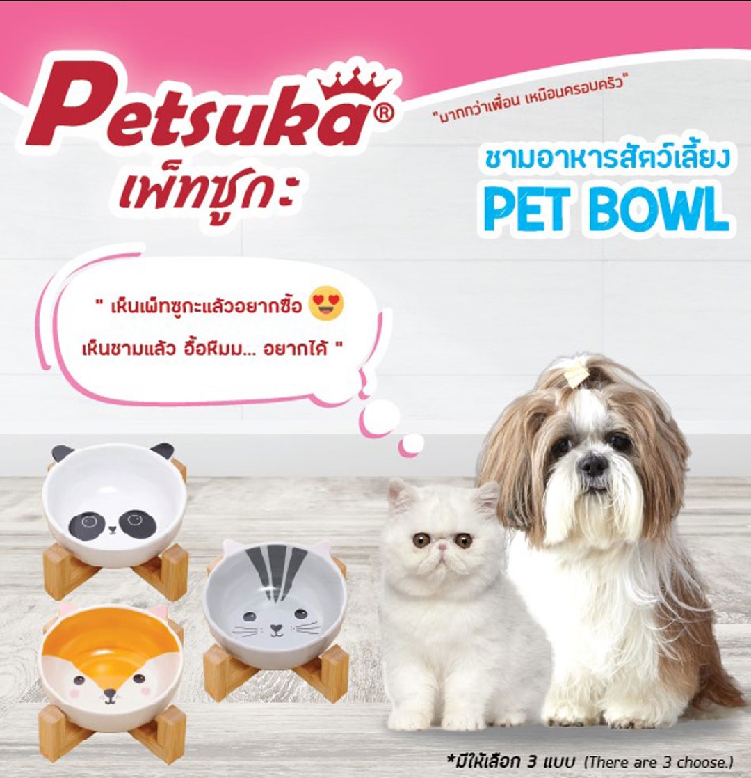 ชามเซรามิกสัตว์เลี้ยง Petsuka พร้อมฐานรองสไตล์ญี่ปุ่น สำหรับสุนัขและแมว รูปหมีแพนด้า