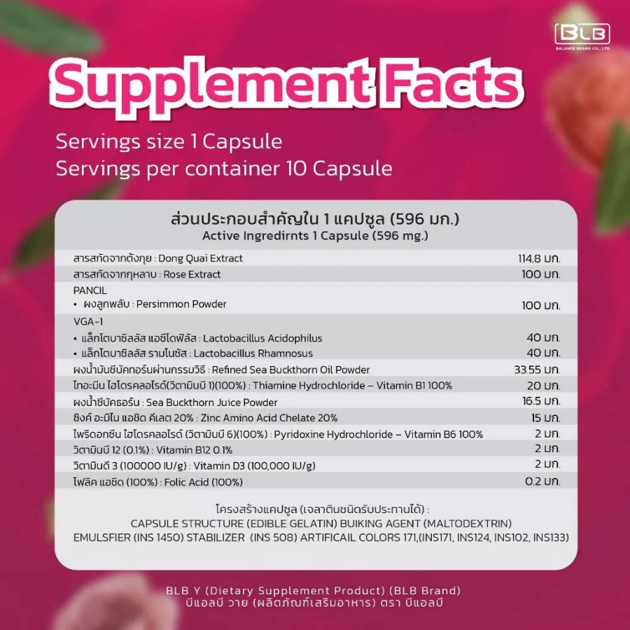 ข้อมูลโภชนาการ BLB Y