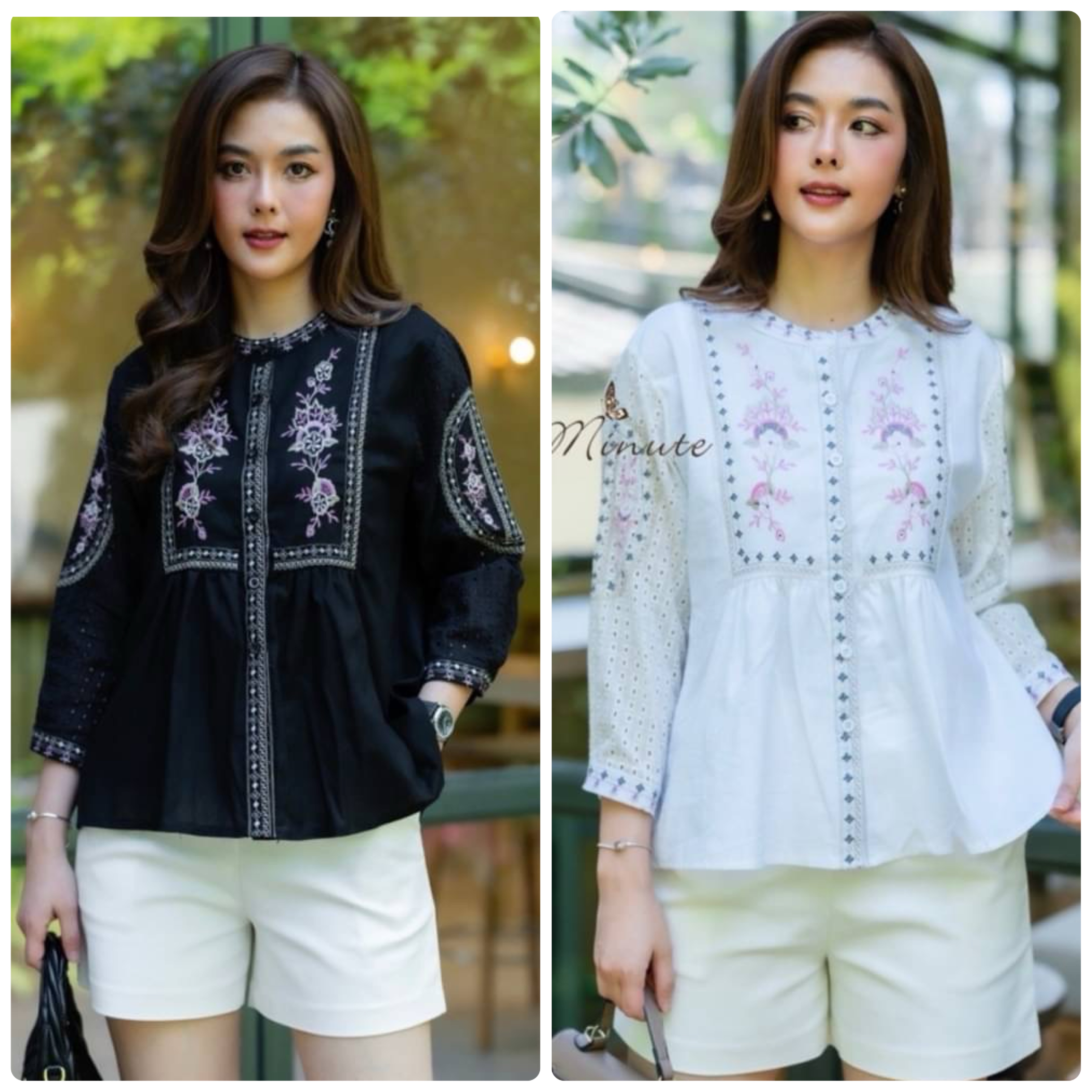 เสื้อผ้าลินินผสมฝ้ายเกรดพรีเมี่ยม งานปักสไตส์ วินเทจ ใส่สบาย : สินค้าคุณภาพ (พร้อมส่ง)