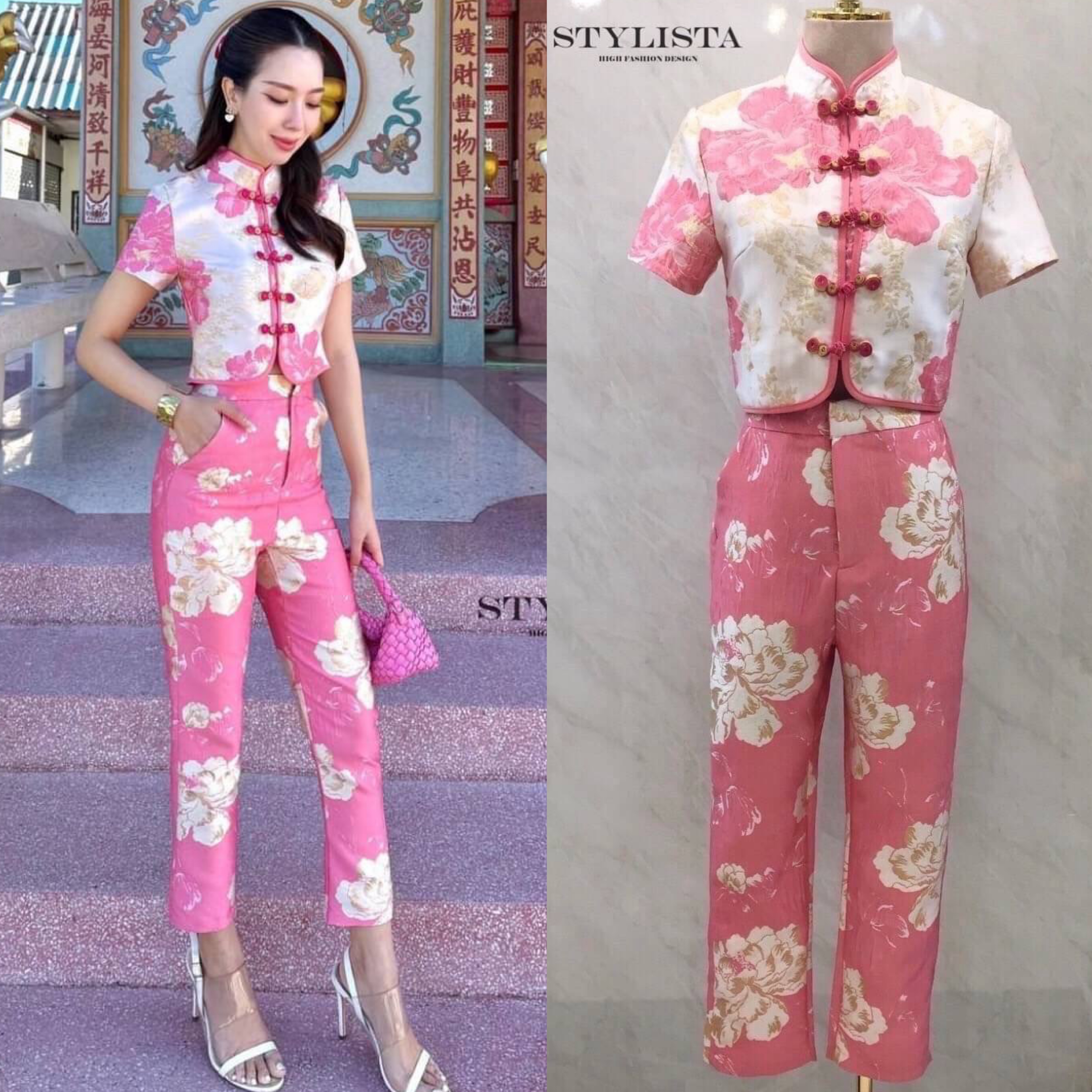 กี่เพ้า เซตเสื้อแขนสั้น กางเกงขายาวคัตติ้งสวยเปะ ตัดเย็บจากผ้าเนื้อดี ดูดีเหมือนเซเลปเลยค่ะ สวยเปะเวอร์ ใส่สบาย : สินค้าคุณภาพ (พร้อมส่ง)