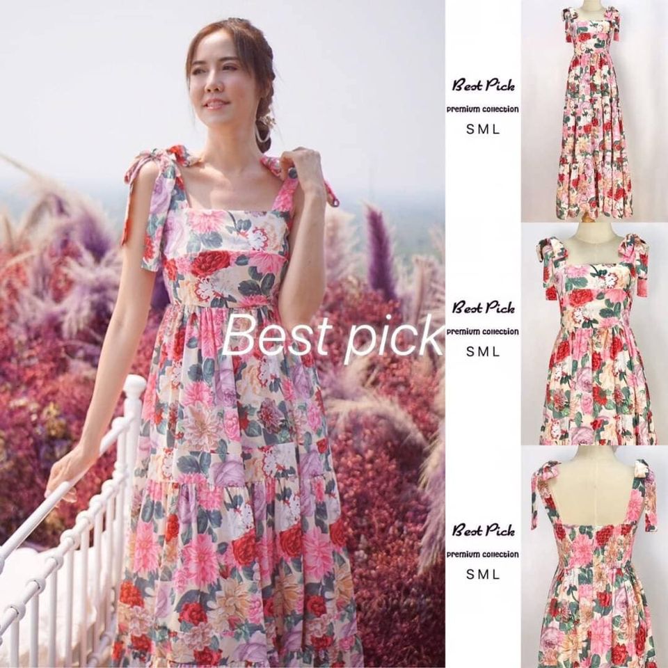 #แม็กซี่เดรส สายเดี่ยว เนื้อผ้าพิมพ์ลายดอกไม้สีสันสดใส สวยงามตามแบบ กระโปรงทรงปล่อยพริ้วๆ แต่งสม็อคและซิปด้านหลัง งานสวยมากค่ะ Summer นี้พลาดไม่ได้เลยนะคะ รีบจัดด่วนๆ: สินค้าคุณภาพ (พร้อมส่ง)