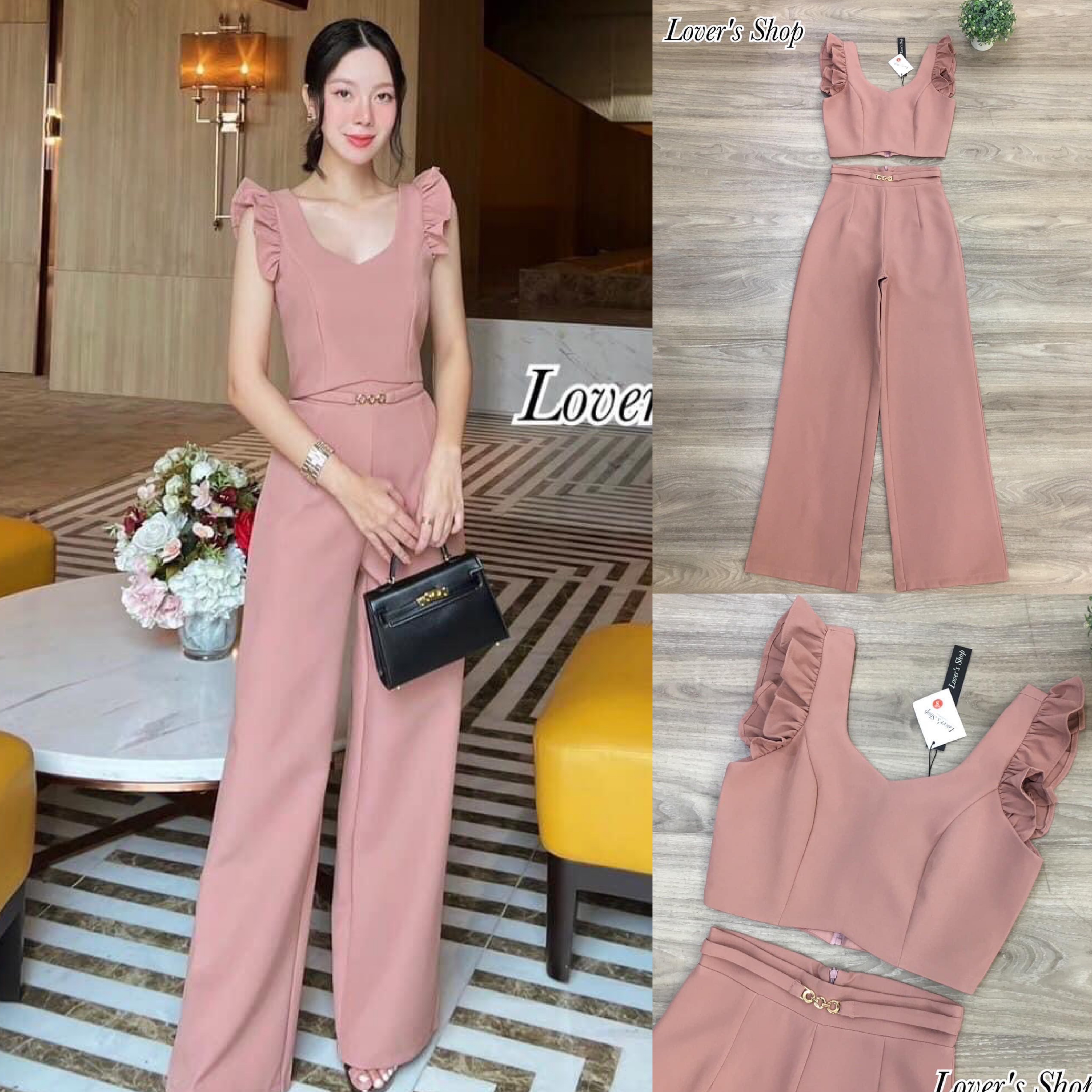 Set.2ชิ้น เสื้อคร็อปแขนระบายทรงสวย มาพร้อมกางเกงเอวสูงขายาว ช่วงเอวแต่งเข็มขัดในตัว เนื้อผ้าหนาอัดผ้ากาวอย่างดี สินค้าคุณภาพ (พร้อมส่ง)