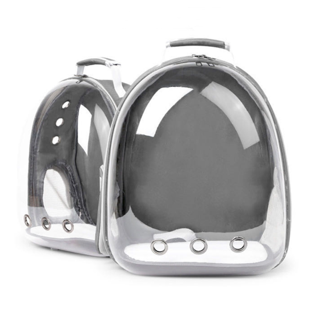 กระเป๋าสะพายสัตว์เลี้ยง Petsuka แบบแคปซูลอวกาศ ด้านหน้าโปร่งใส สีเทา