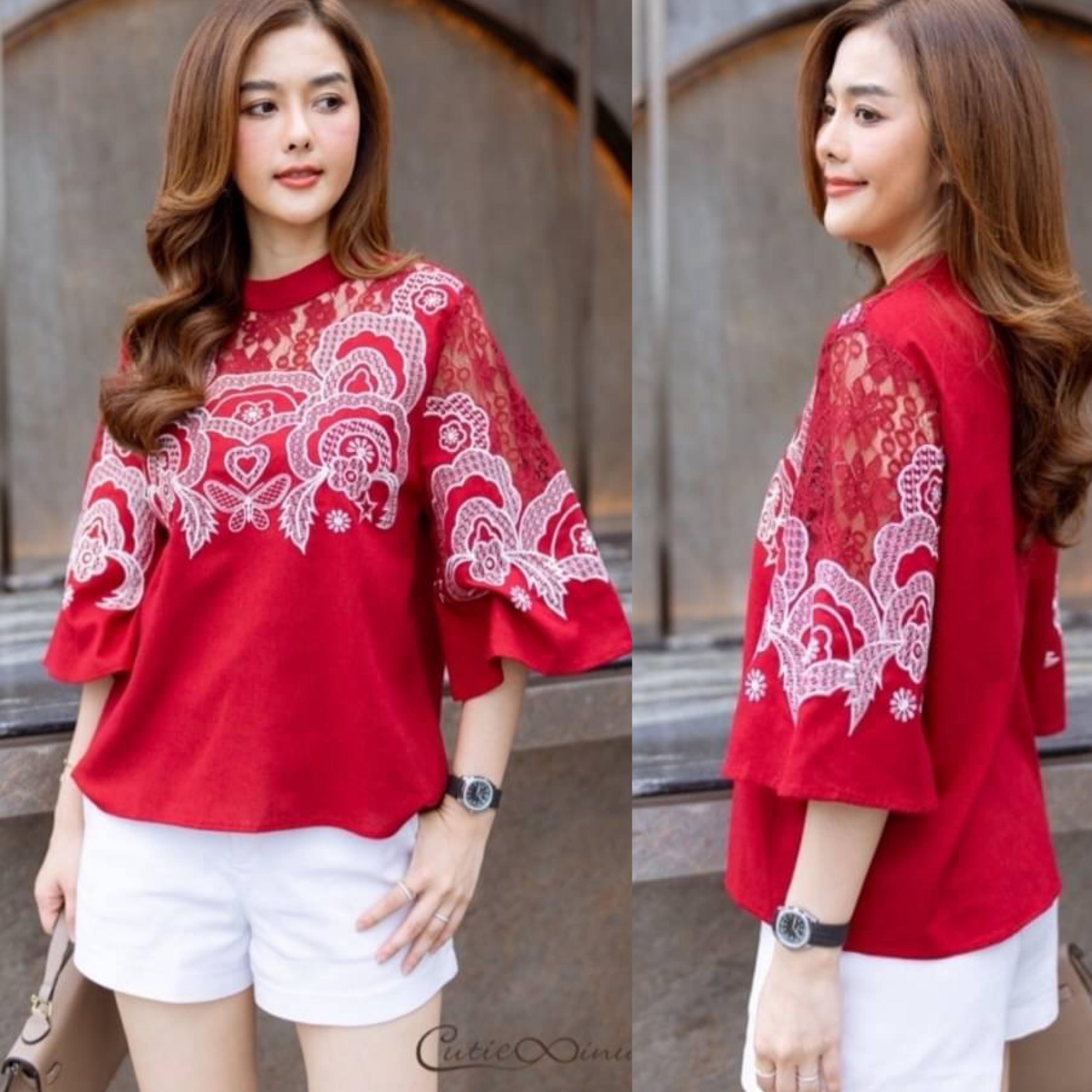 Cutie Minute เสื้อลินินผสมผ้าฝ้ายเกรดพรีเมี่ยม เนื้อผ้าขึ้นลายดีเทลงานแต่งด้วยผ้า ลูกไม้สวยงาม งานปักสวยงามอลังการ .ได้อย่างลงตัว ใส่สบาย : สินค้าคุณภาพ (พร้อมส่ง)