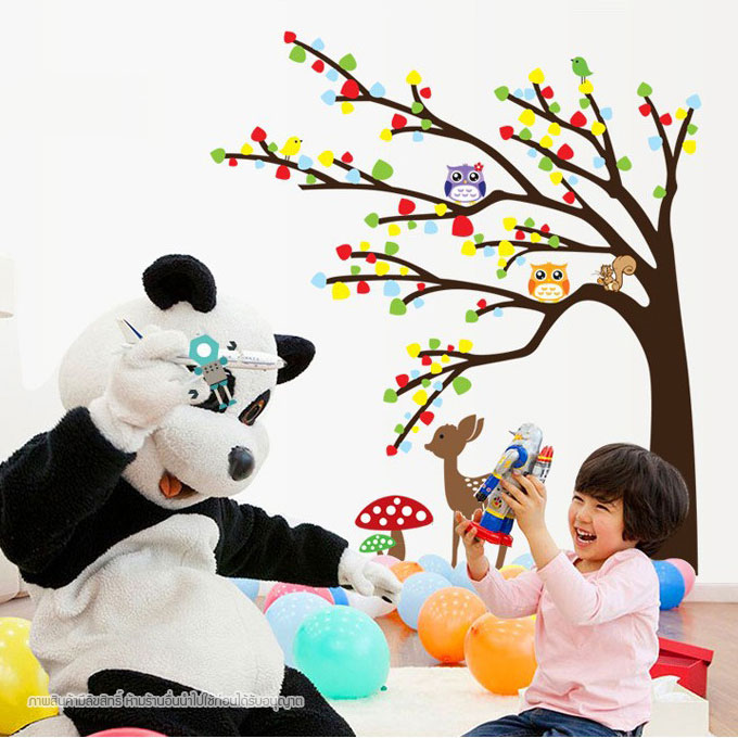 สติ๊กเกอร์ตกแต่งห้องเด็ก DIY ลายต้นไม้ นกฮูก เห็ด และสัตว์น่ารัก ลอกออกแล้วติดซ้ำได้