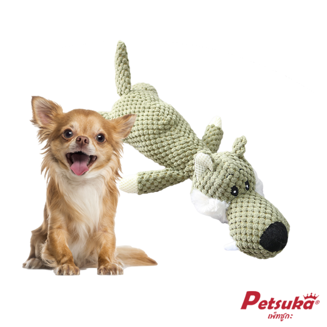 ตุ๊กตาหมาน้อยสีเขียว Petsuka ของเล่นขัดฟันสัตว์เลี้ยง มีเสียง