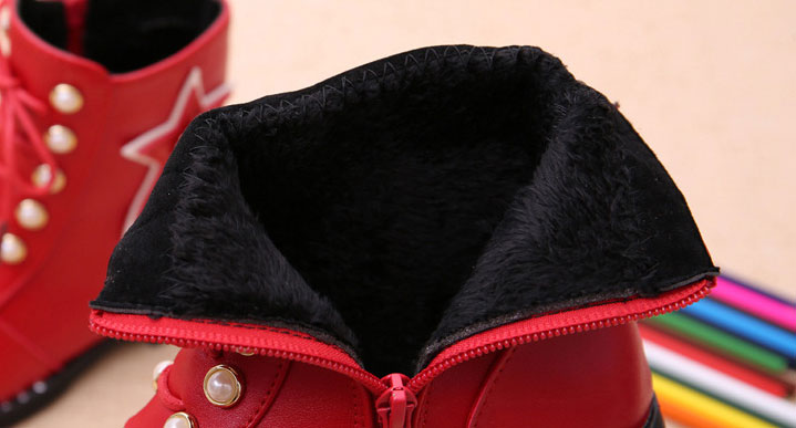 รองเท้าบู๊ทเด็ก สีแดง/สีดำ ลายดาวสวยเท่ มีซิปข้าง Size 27-38