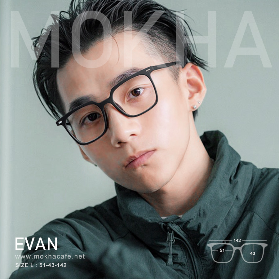 EVAN - matte black (ดำด้าน) กรอบแว่นตา ทรงเหลี่ยม TR90 กว้าง 142 มม. (sizeL) H43