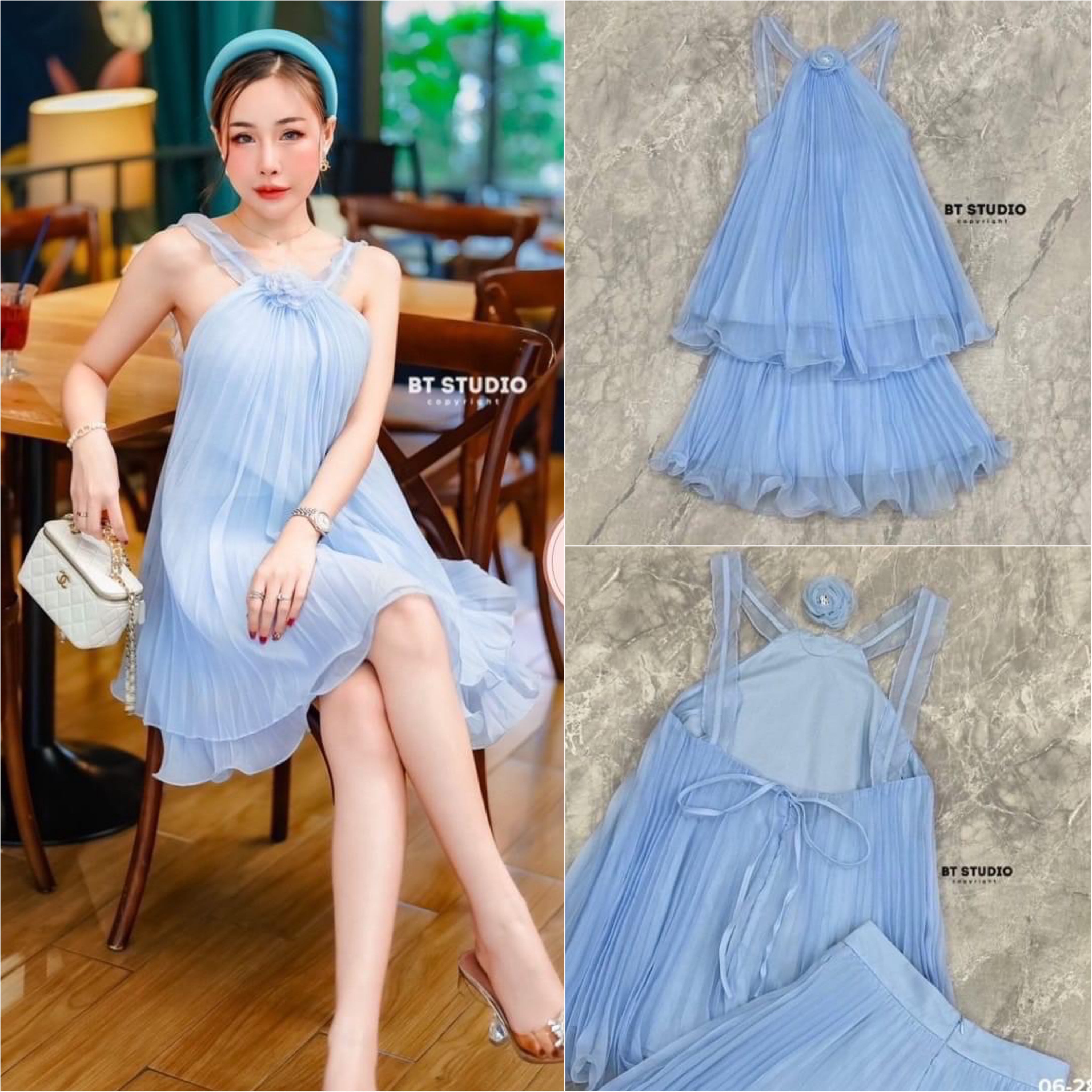 เซท 2 ชิ้น เดรสสายเดี่ยวสายแต่งระบาย ช่วงตัวผ้าชีฟองอัดพรีท กับกางเกงขาสั้นแต่งอัดพรีท งานสวยเนื้อผ้าดี ใส่สบาย มีซับในจ้า สินค้าคุณภาพ (พร้อมส่ง)