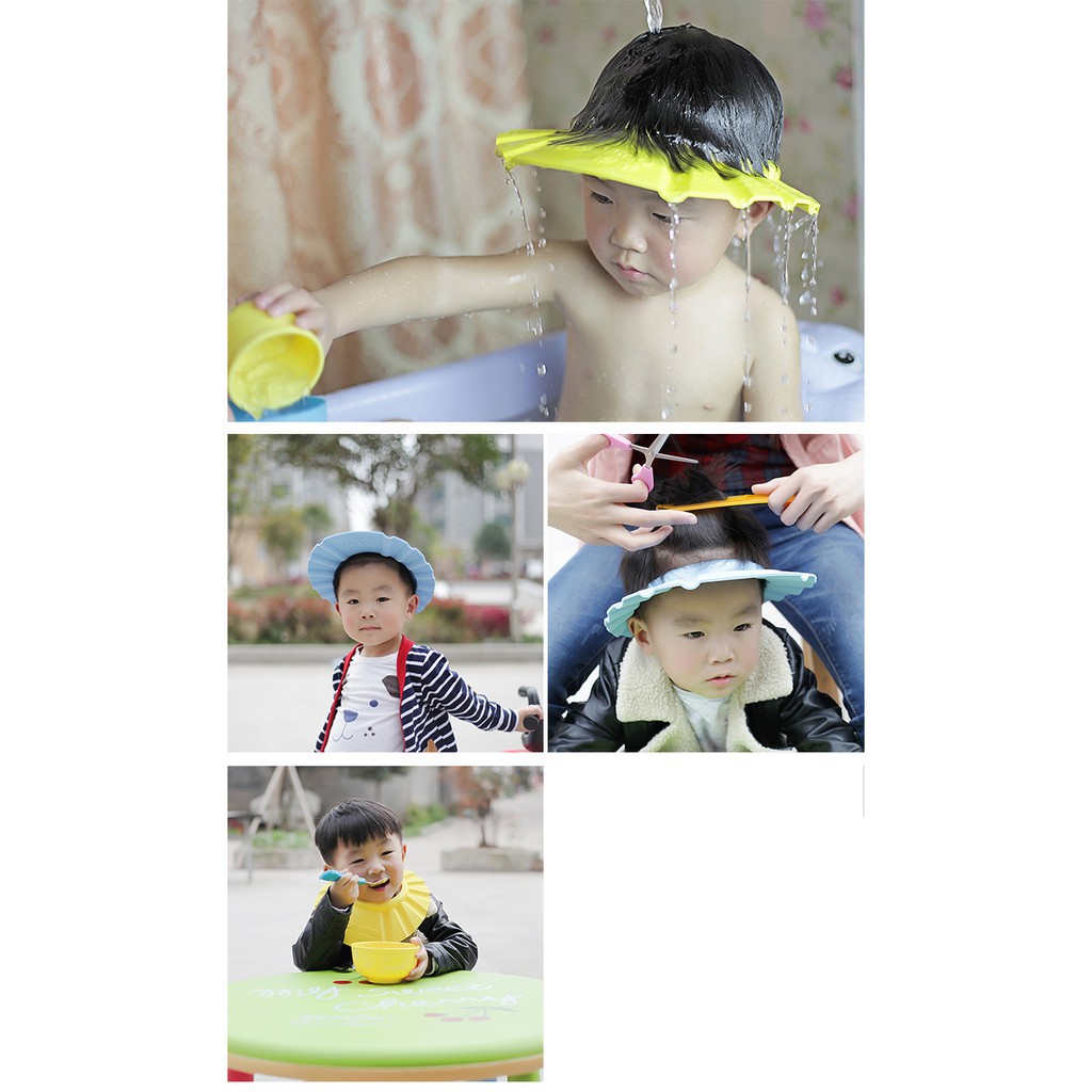 หมวกสระผมเด็ก ที่กันสระผมเด็ก หมวกกันแชมพูสระผมเด็ก ปรับขนาดหัวได้ สำหรับเด็กวัย 0-6 ปี