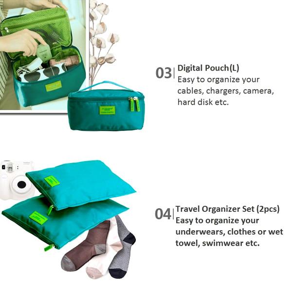 Travel Season กระเป๋าจัดระเบียบเดินทาง 7 ใบ จัดกระเป๋าเดินทาง ท่องเที่ยว ใส่เสื้อผ้า ชุดชั้นใน อุปกรณ์ห้องน้ำ กางเกงใน รองเท้า ถุงเท้า เครื่องสำอาง อุปกรณ์ไอที (Green)