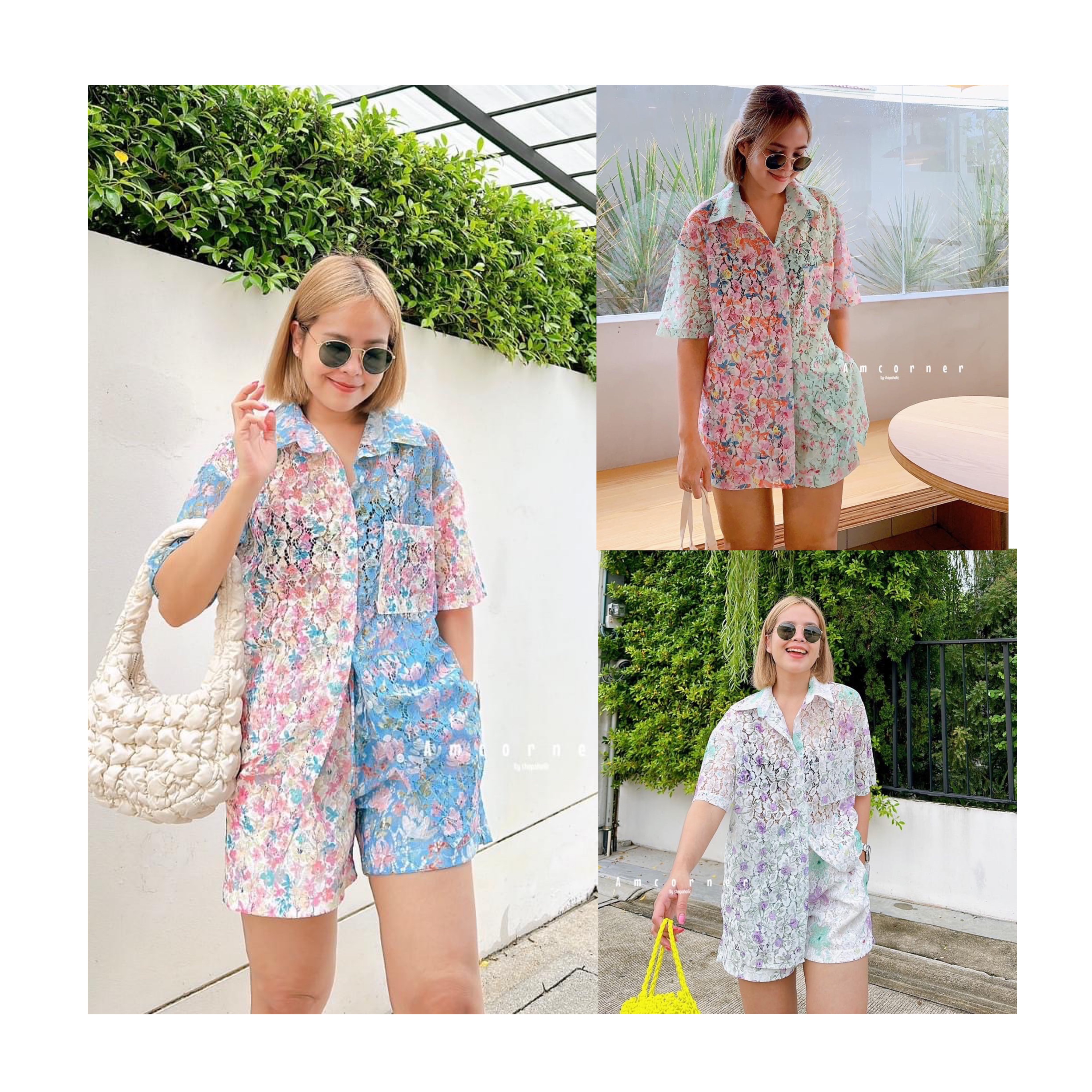 Lace set shirt เสื้อ+กางเกงขาสั้น ผ้าลูกไม้ เนื้อดี เนื้อนิ่ม ใส่สบาย สินค้าคุณภาพ (พร้อมส่ง)