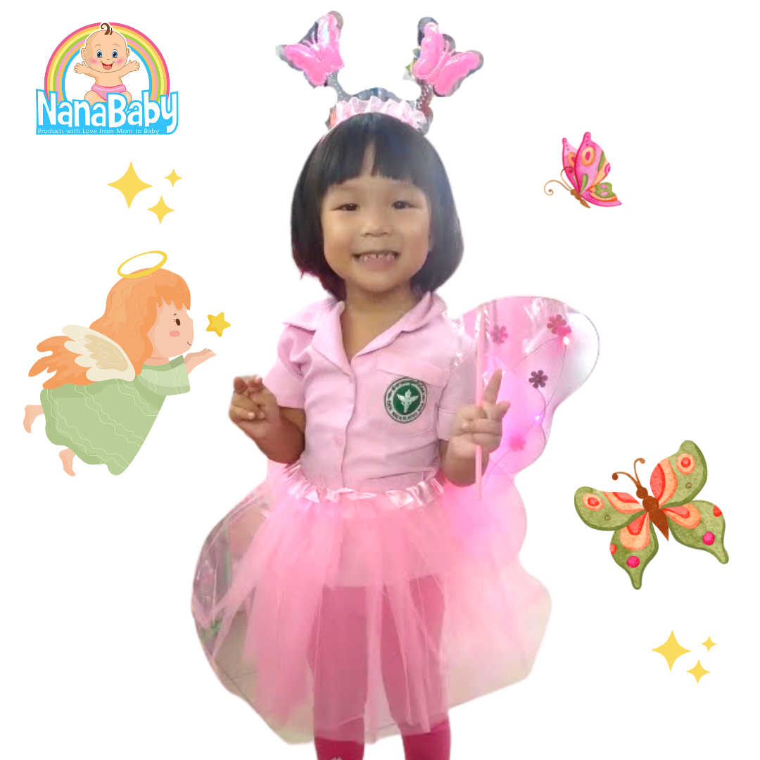 ปีกนางฟ้า ปีกเจ้าหญิง ปีกผีเสื้อเด็ก ปีกเด็ก แฟนซี ชุดตกแต่งผีเสื้อมีไฟ [Set ปีกผีเสื้อ+กระโปรง+ที่คาดผม+ไม้คฑา]