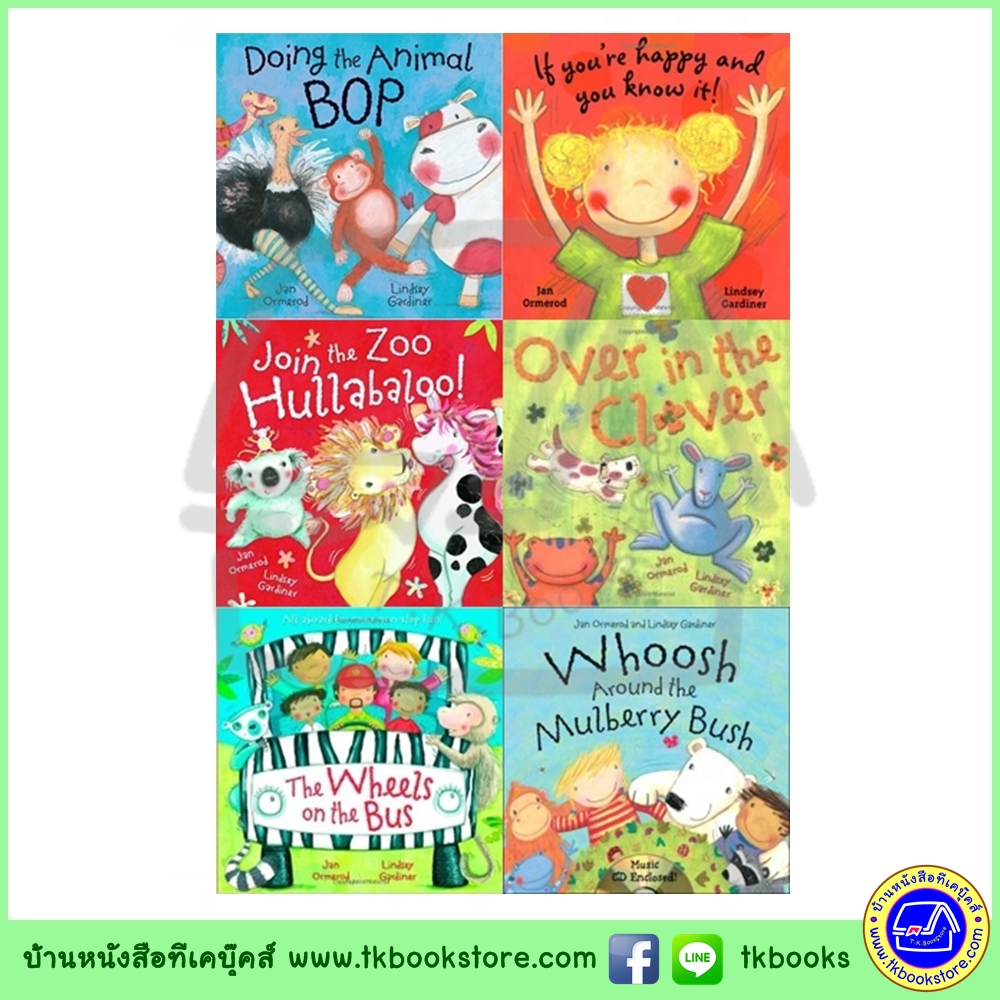 Oxford OUP : Jan Ormerod & Lindsey Gardiner : Animal Bop Collection - 6 Books + CD : Sing a long Read a long : Hullabaloo, Mulberry Bush, Wheels on the Bus เซตหนังสือ 6 เล่ม พร้อมซีดี