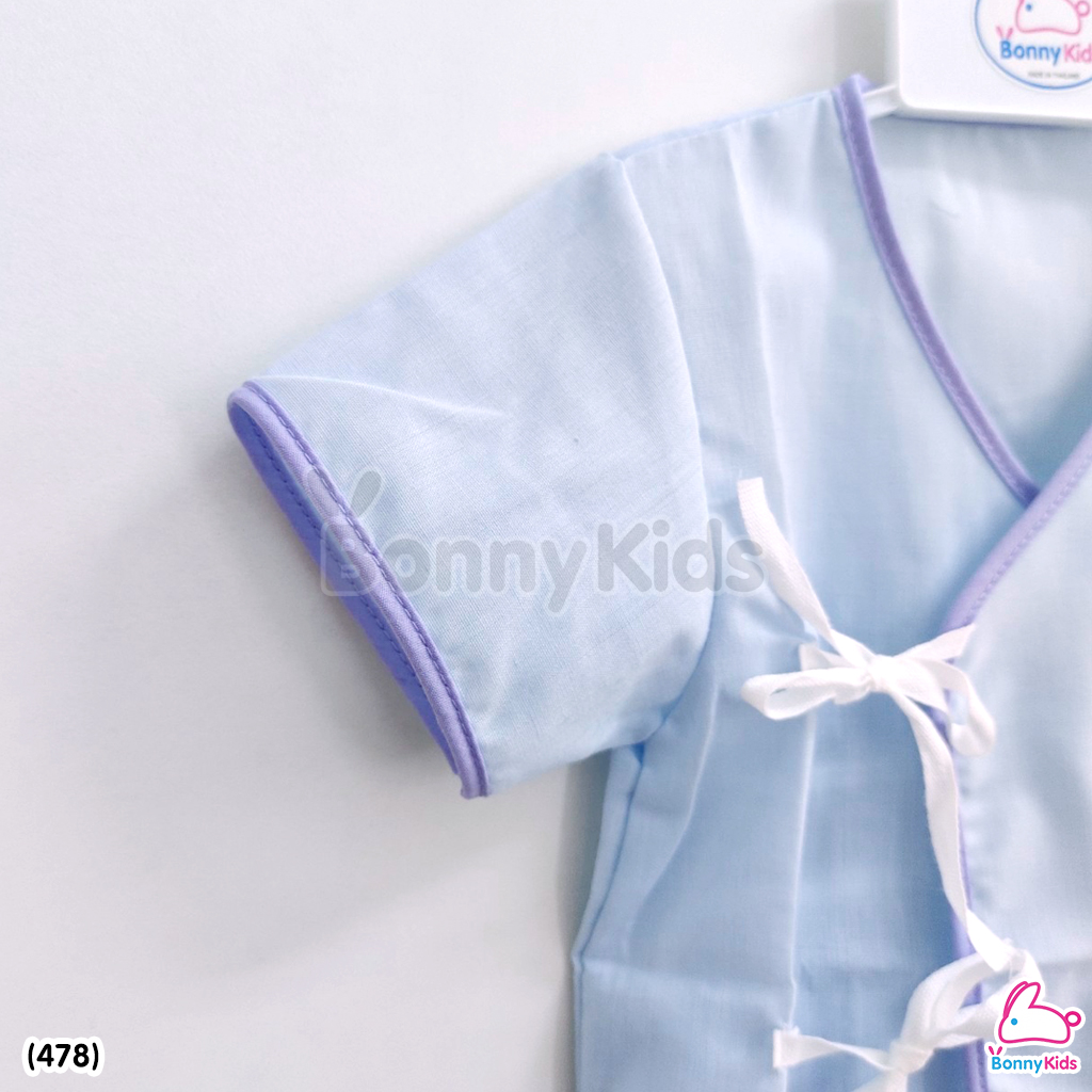(478) ชุดเด็กแรกเกิดผูกหน้าผ้าป่าน (พื้นสี) แพ็ค 6 ชุด