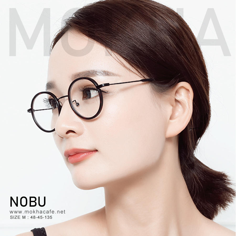 แว่นตา NOBU - black tortoise กรอบแว่นทรงกลม ขาโลหะ น้ำหนักเบา กว้าง 135 มม.(sizeM) H45