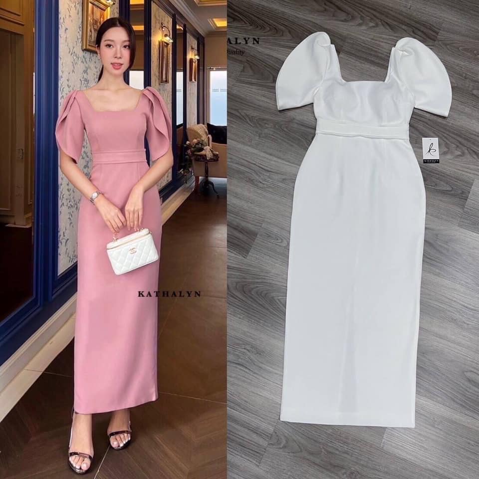 เดรสกระโปรงยาว แขนแต่ง ทรงดอกทิวลิปพองเล็กน้อย ทรงพอดี ตัวใส่กำลังสวย ใส่สบาย สินค้าคุณภาพ (พร้อมส่ง)