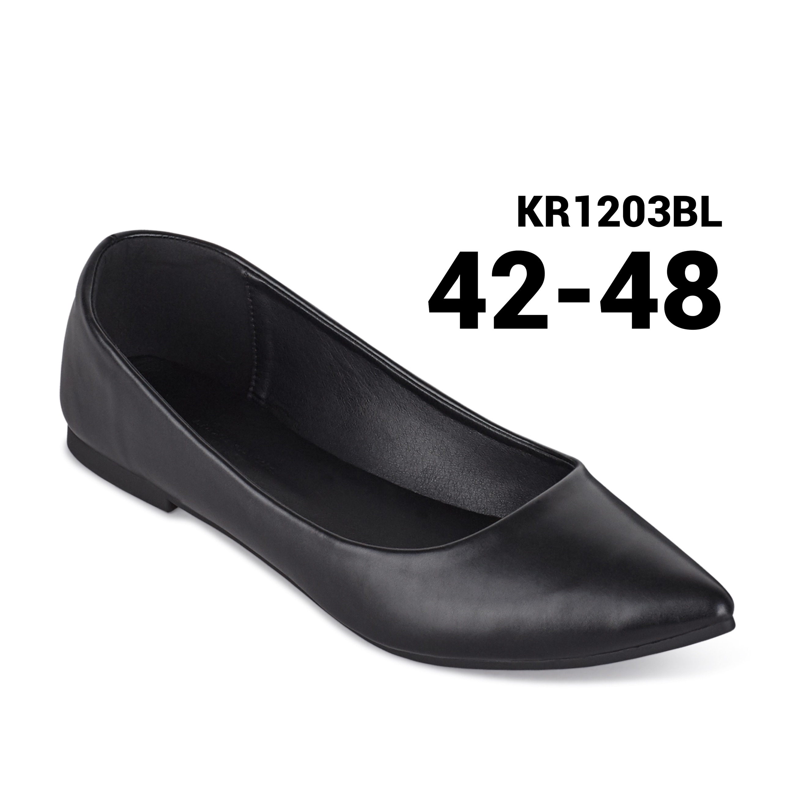 รองเท้าไซส์ใหญ่ 42-48 คัชชูหัวแหลม ส้นแบนหัวแหลมไซส์ใหญ่ หนังแมท สีดำ KR1203