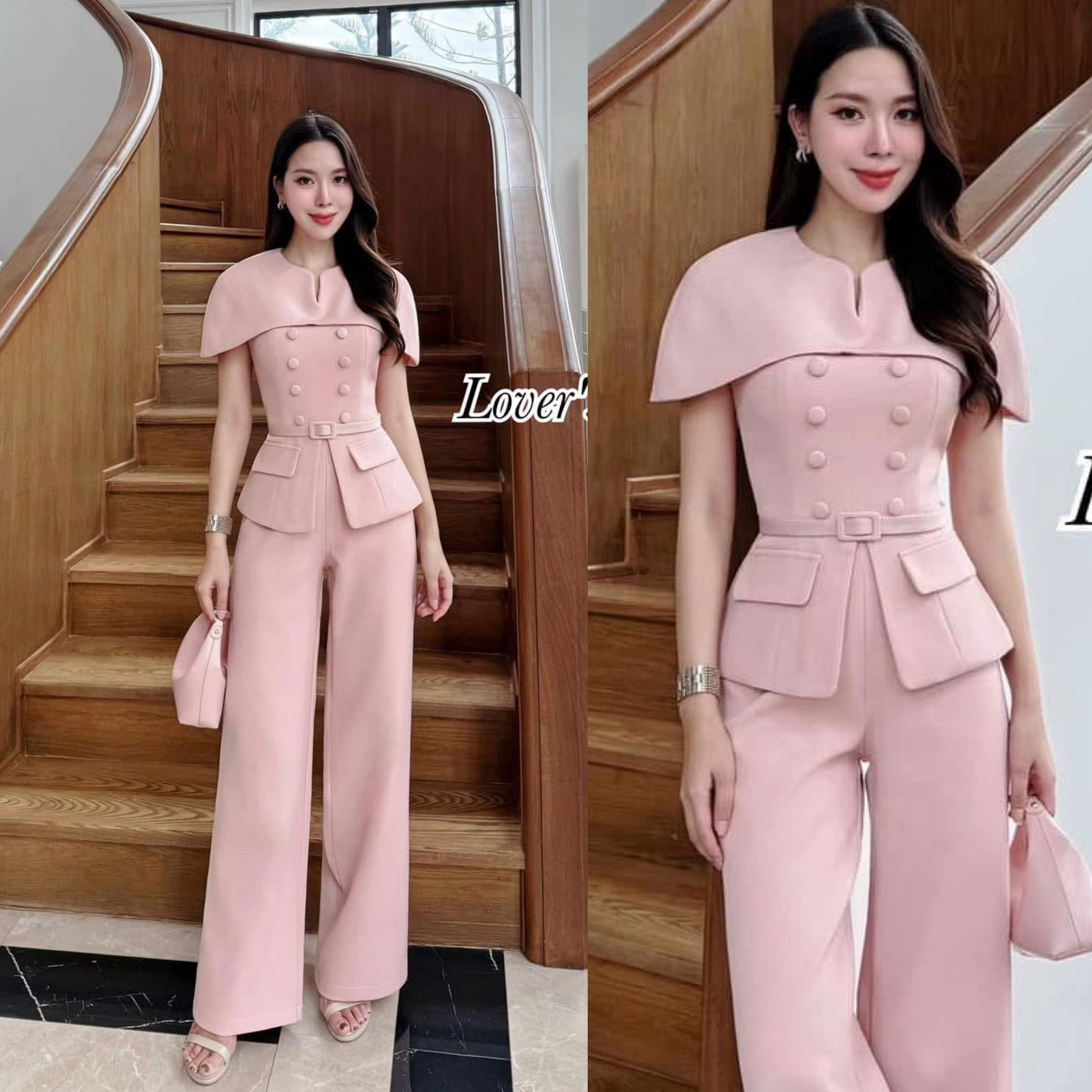 Set เสื้อ+กางเกง พร้อมเข็มขัด สวยยกเซ็ทค้า ลุคเรียบหรูดูผู้ดี ดีเทลเสื้อคลุมไหล่ ทรงเข้ารูป มีซับในงานซิบหลัง แม็ทกับกางเกงขายาว ทรงเอวสูง ใส่สบาย : สินค้าคุณภาพ (พร้อมส่ง)