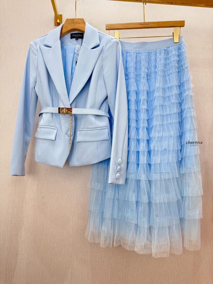 set Blazer+Skirt +เข็มขัด+เข็มกลัดดอกไม้ ลุคสวยผู้ดีสุดดด ใส่สบาย : สินค้าคุณภาพ (พร้อมส่ง)