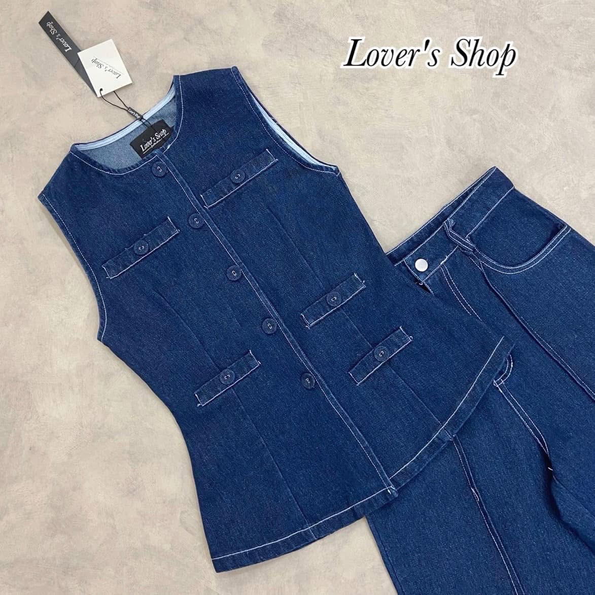 Set ยีนส์ 2ชิ้น ดีเทลเสื้อแขนกุด ทรงกระดุมหน้า ทรงเข้ารูปพอดีตัวมาพร้อมกางเกงเอวสูง ทรงขากระบอกกลาง ใส่สบาย : สินค้าคุณภาพ (พร้อมส่ง)