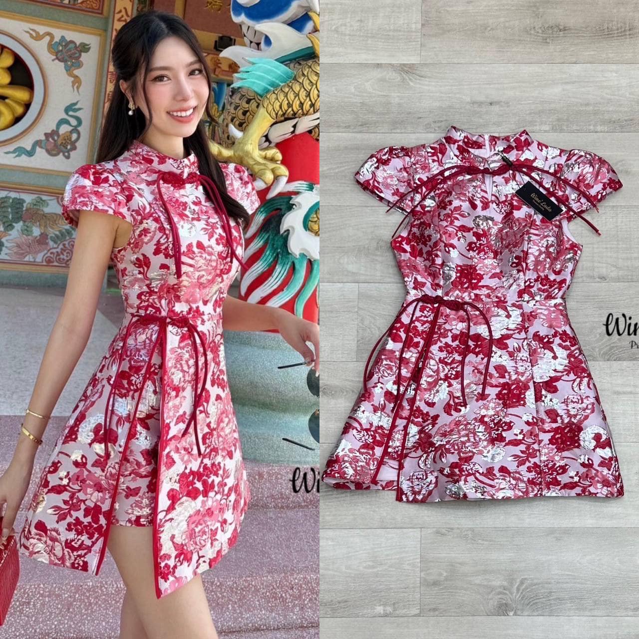 จั๊มสูทขาสั้นด้านนอกเหมือนใส่เดรส ใช้ผ้า jacqua ทั้งตัว ใส่สบาย : สินค้าคุณภาพ (พร้อมส่ง)