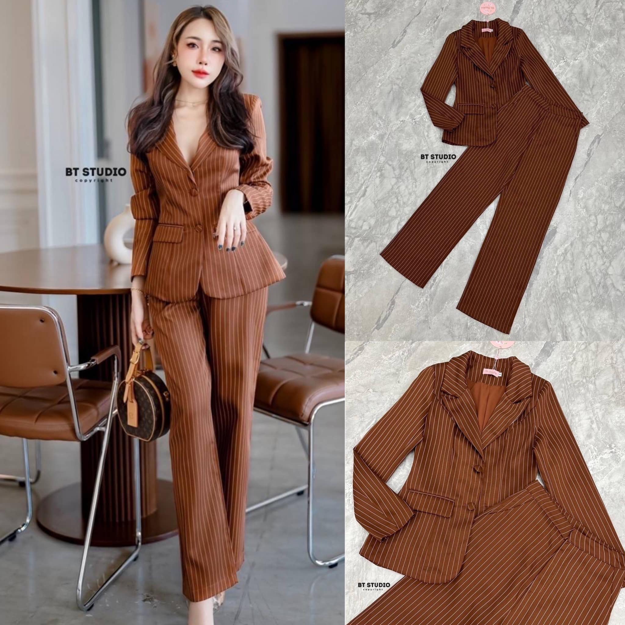 เซท 2 ชิ้น เสื้อเบเซอร์แขนยาว คอปกแต่งกระดุม 2 เม็ดปั้มลาย กระเป๋า ข้างใช้งานได้จริงแมทซ์กับกางเกงขายาว สินค้าคุณภาพ (พร้อมส่ง)