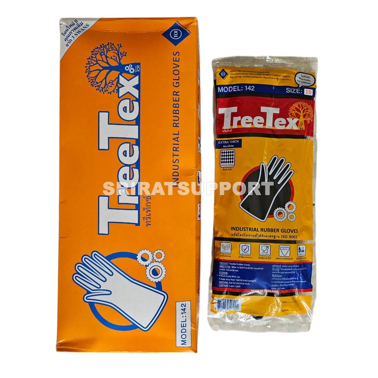 TREETEX NO.142 ถุงมือยางธรรมชาติแบบหนา (ชื่อเดิม 3SWANS)