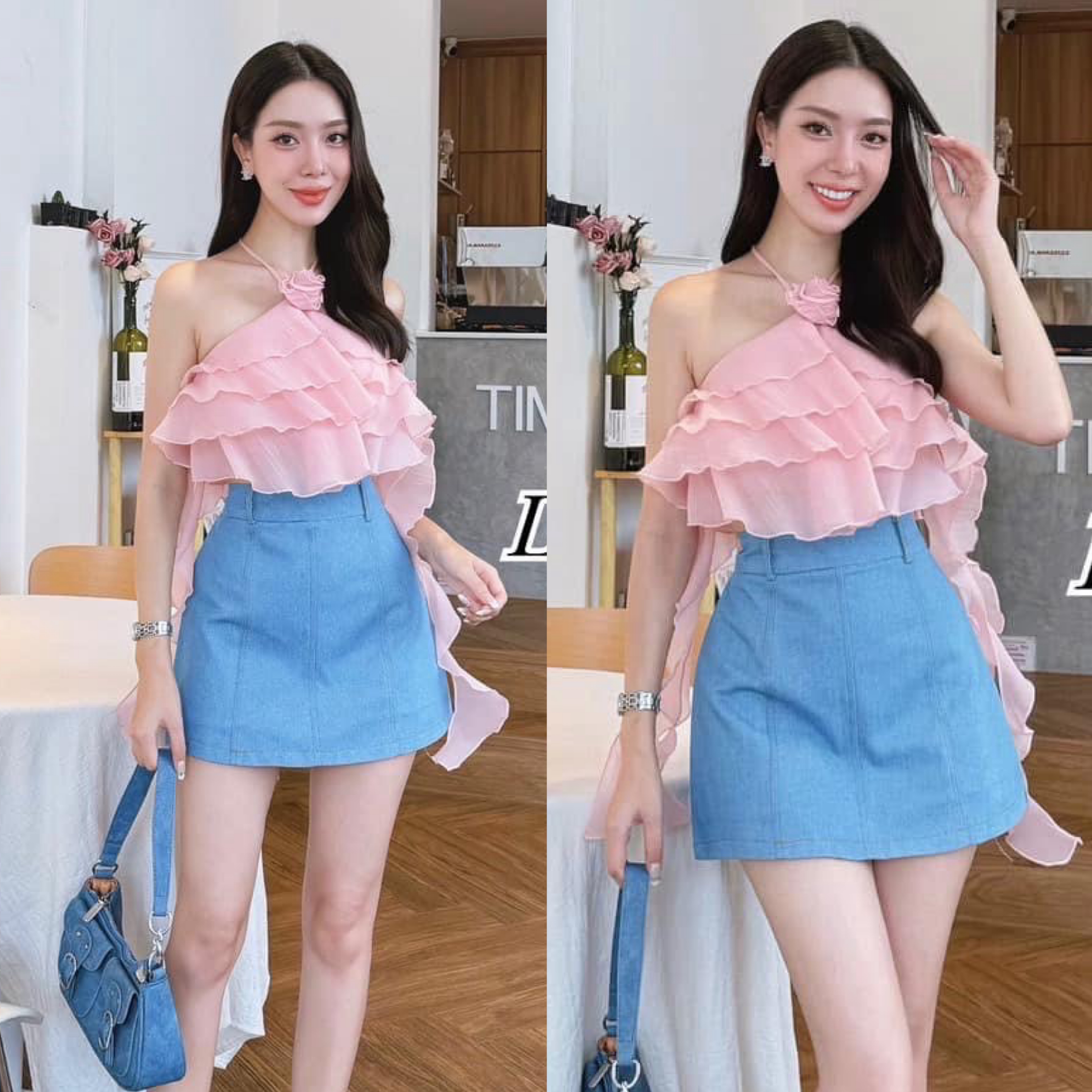 Set.2ชิ้น เสื้อเกาะอกค้องคอ เย็บระบายผ้าแก้ว งานซิบหลัง ตัวผ้าแก้วกุ้นขอบอย่างดี ไม่คันนะคะ มาพร้อมกระโปรงยีนส์ ซับด้านในเป็นกางเกงใส่ง่าย ไม่โป้ค่ะ ผ้ายีนส์หนากำลังดี ใส่สบาย : สินค้าคุณภาพ (พร้อมส่ง)