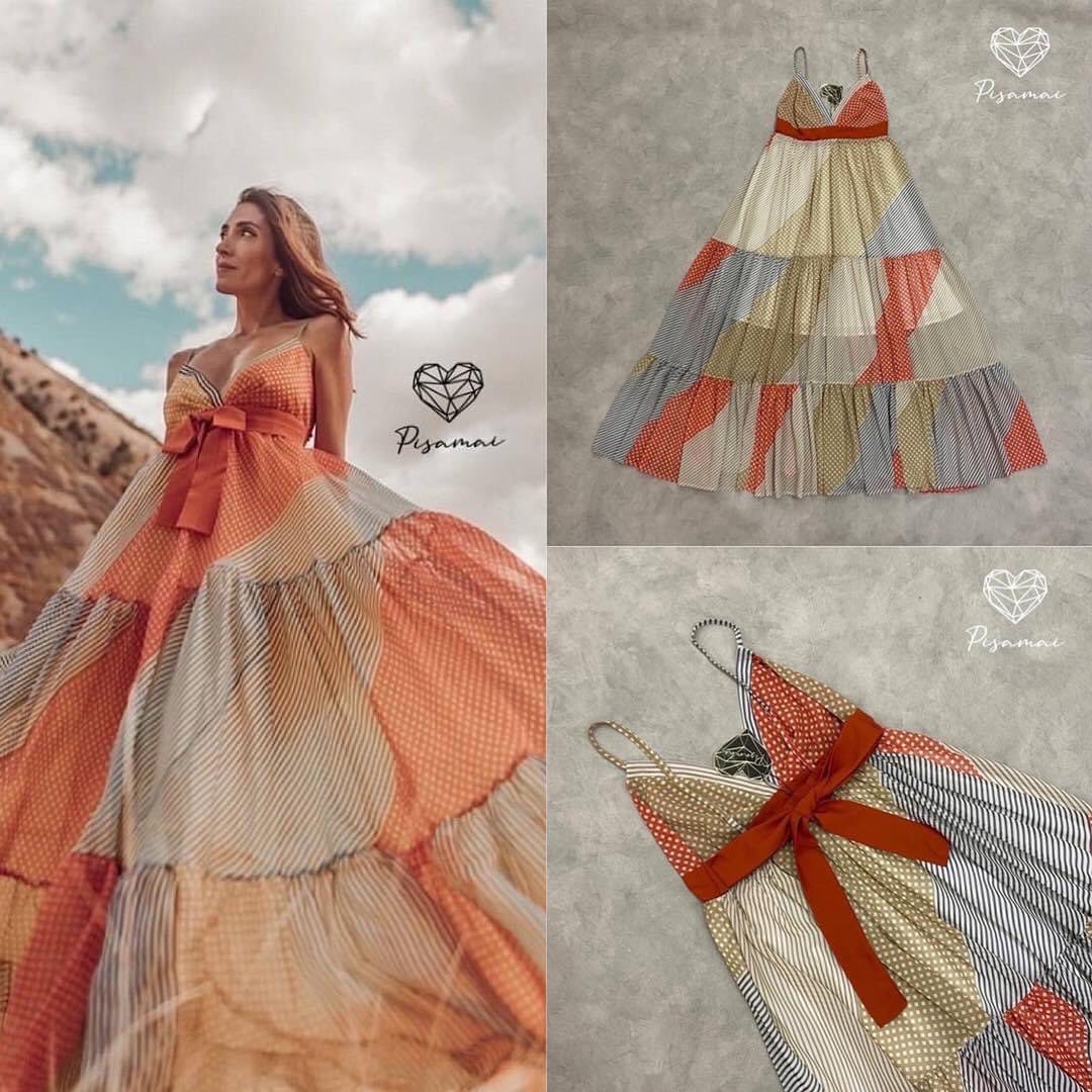 เดรสสายเดี่ยวตัวยาวหลากสี มาเป็นทรงกระโปรงบาน แต่งสีสลับ มา พร้อมเชือกโบว์ผูกเอว ใส่แล้วโลกสดใส สินค้าคุณภาพ (พร้อมส่ง)