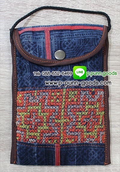 กระเป๋าใส่โทรศัพท์/ใส่พาสปอร์ต ผ้าชาวเขา (งานผ้าชาวเขา Upcycled)