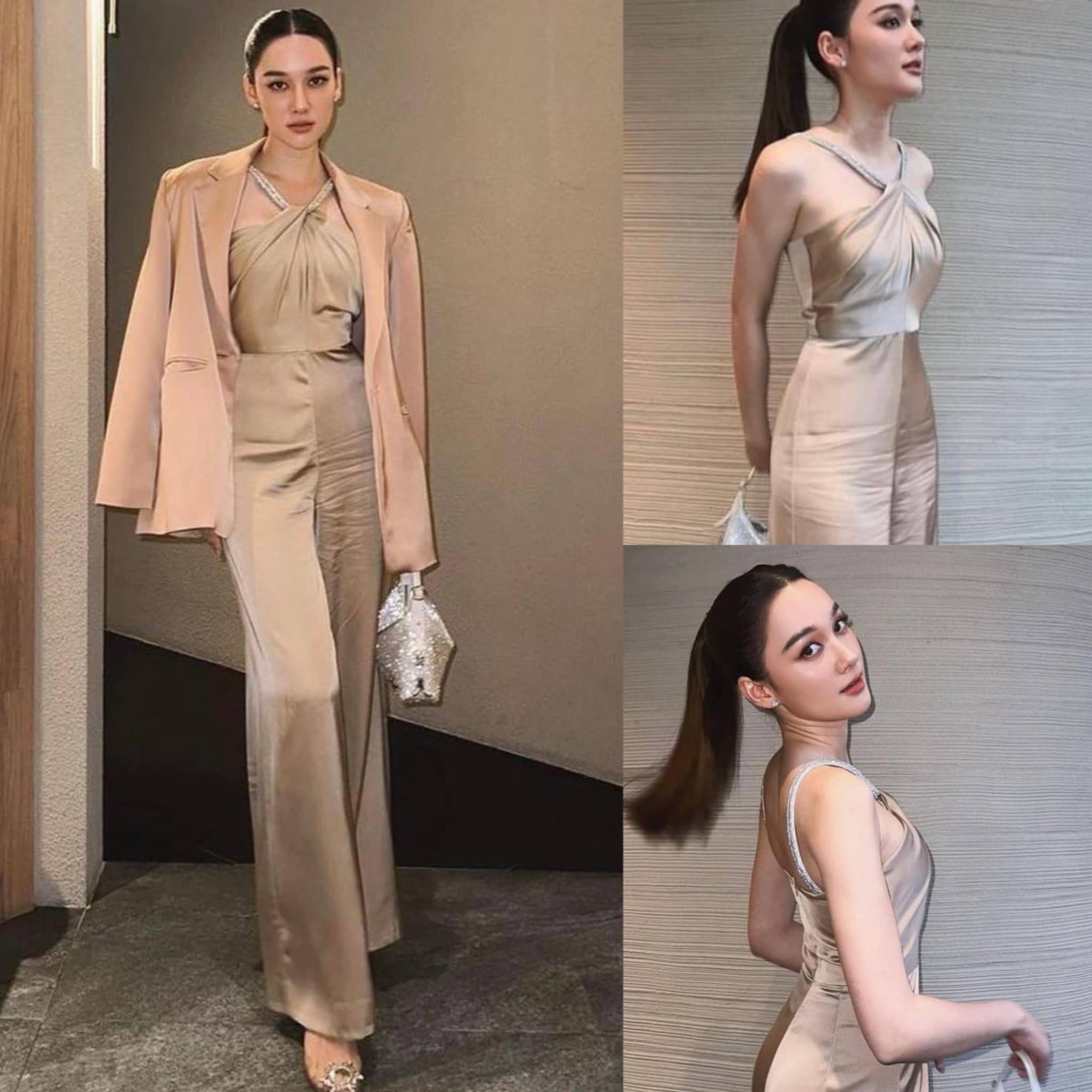 จั้มยาวผ้าดีสีเหลืองทอง ดีเทลตรงอกผ้าไขว้กับสายเพชรคู่ ดูหรูมากค่ะ สินค้าคุณภาพ (พร้อมส่ง)