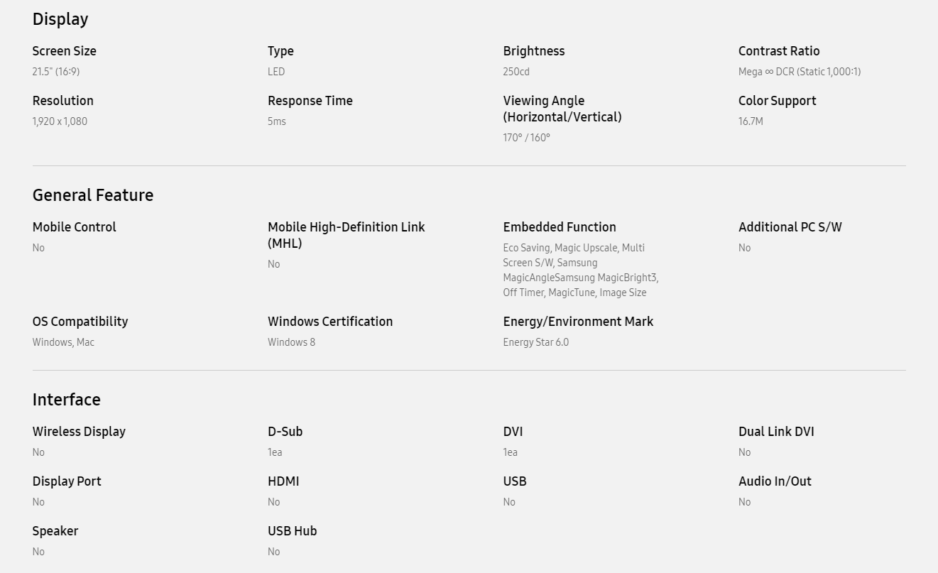 จอ LED Samsung 21.5 นิ้ว 2,150 บาท