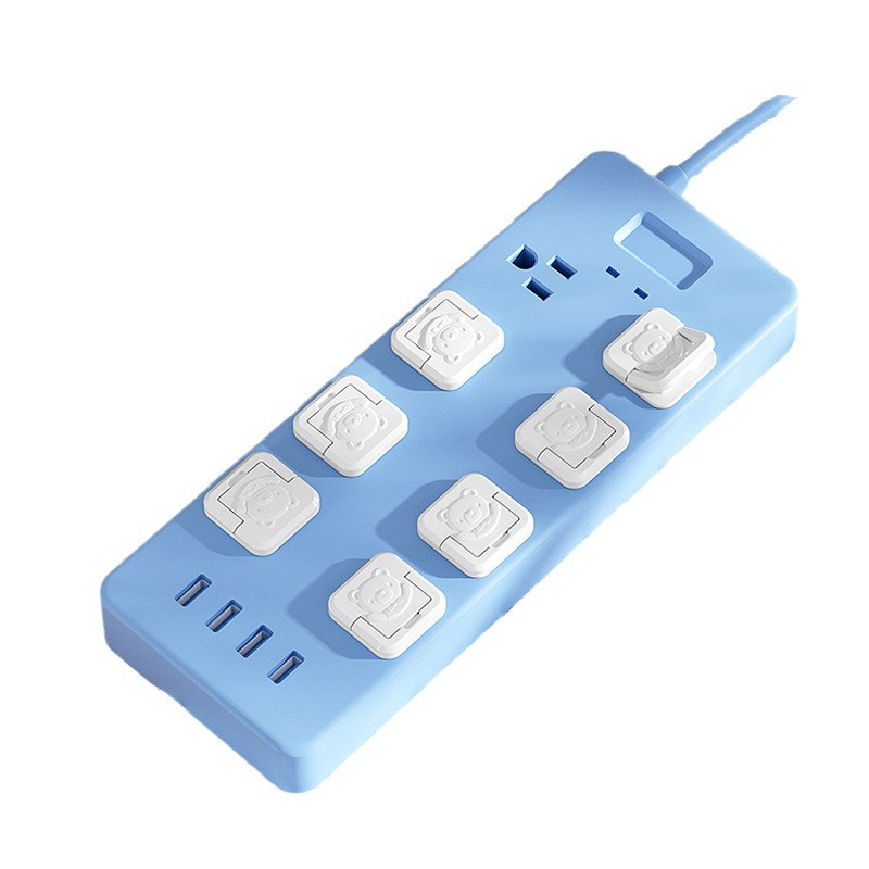 [แพ็ค 10 ชิ้น] ตัวอุดปลั๊กไฟ ที่อุดรูปลั๊กไฟ สำหรับปลั๊กไฟไทย ลายหมี สีขาว/ดำ มีตัวดึง