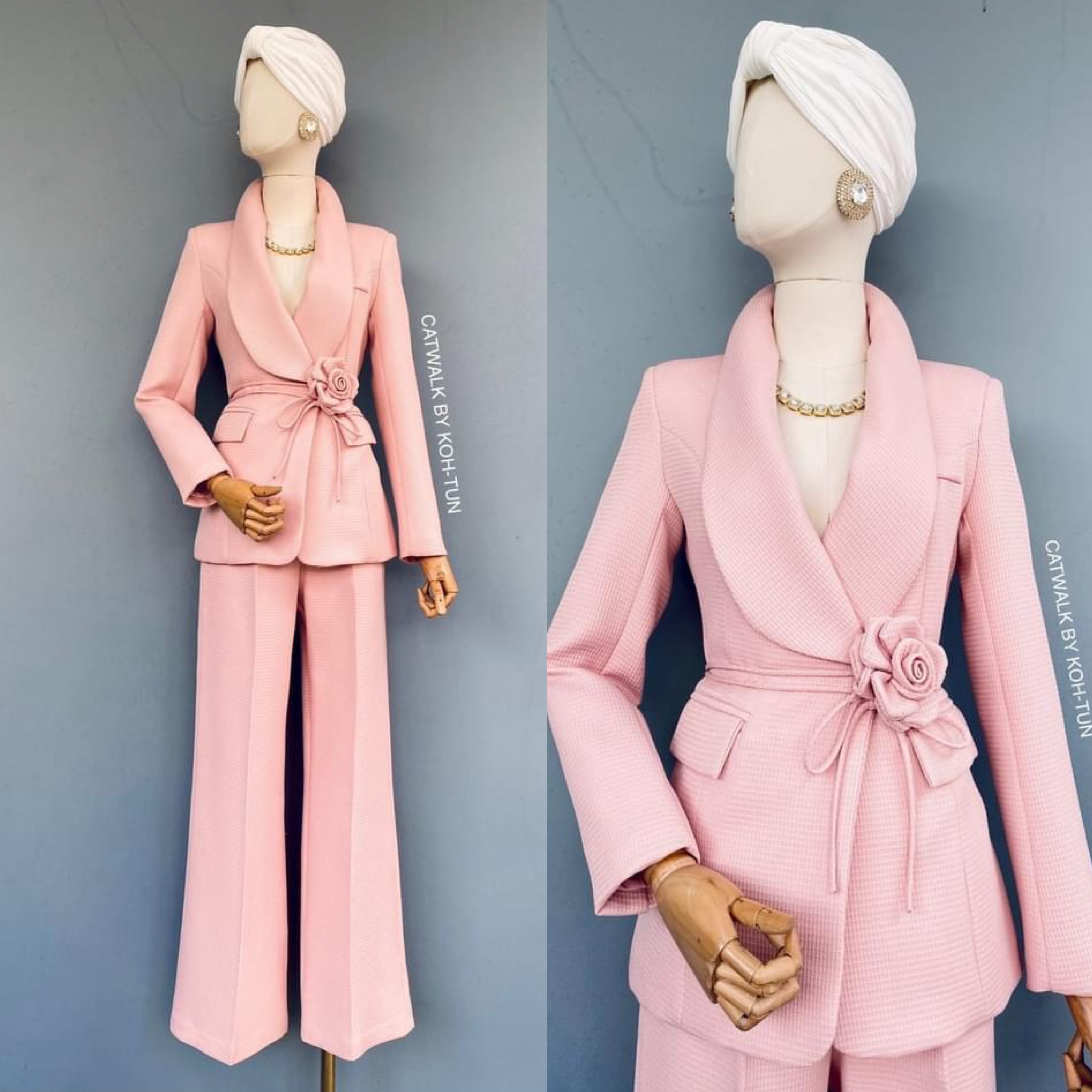 เซตBLAZERปกกล้วย+กางเกงขายาว+เข็มกลัดดอกไม้ เนื้อผ้าเกรดเอ เป็นผ้าทอมีลายในตัว สินค้าคุณภาพ (พร้อมส่ง)