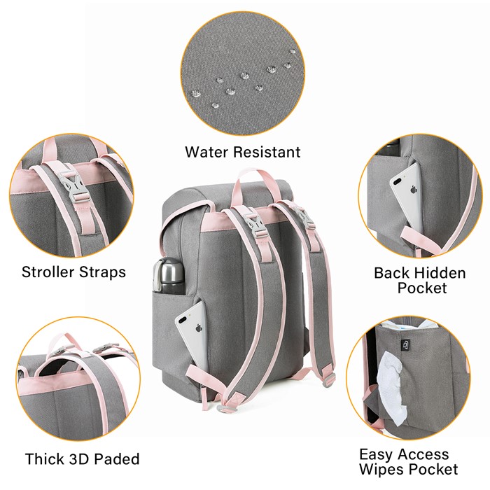 mommore กระเป๋าคุณแม่ กระเป๋าสัมภาระคุณแม่ กระเป๋าแม่ลูกอ่อน ใช้ได้ทั้งคุณแม่ และคุณพ่อ กันน้ำ ทนทาน พร้อมแผ่นรองเปลี่ยนผ้าอ้อม คุณภาพสูง คล้องรถเข็น เหมาะกับการเดินทางมาก (ฺฺPink)