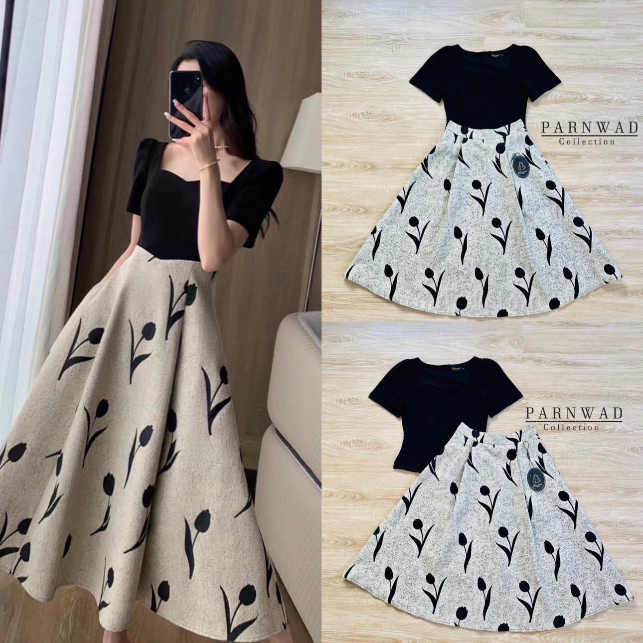 ชุดเซ็ต เสื้อ+ กระโปรงผ้าทอลายทิวลิปผ้าอย่างดี มีซับใน สามารถแมทซ์กับชุดอื่นได้ตามต้องการ รุ่นนี้มือต้องไวน๊า สินค้าคุณภาพ (พร้อมส่ง)