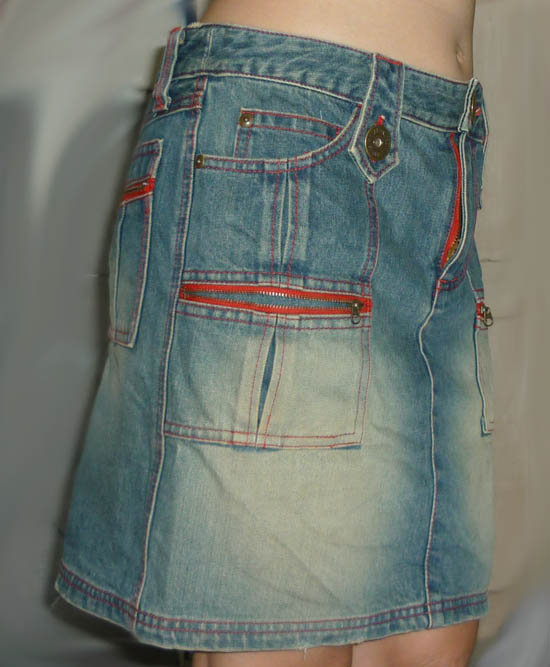 #2กระโปรงยีนส์ฟอกแต่งแดง แบรนด์ห้าง 31-35-15.5