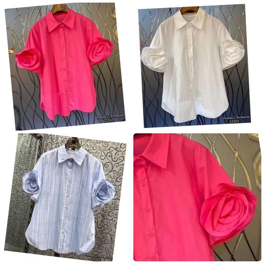 เชิ้ตแขนสั้นงานเกรดพรีเมียมเลยค้าา กับเชิ้ตเนื้อดี ดีเทลแต่งดอกช่วงแขน น่ารัก : สินค้าคุณภาพ (พร้อมส่ง)
